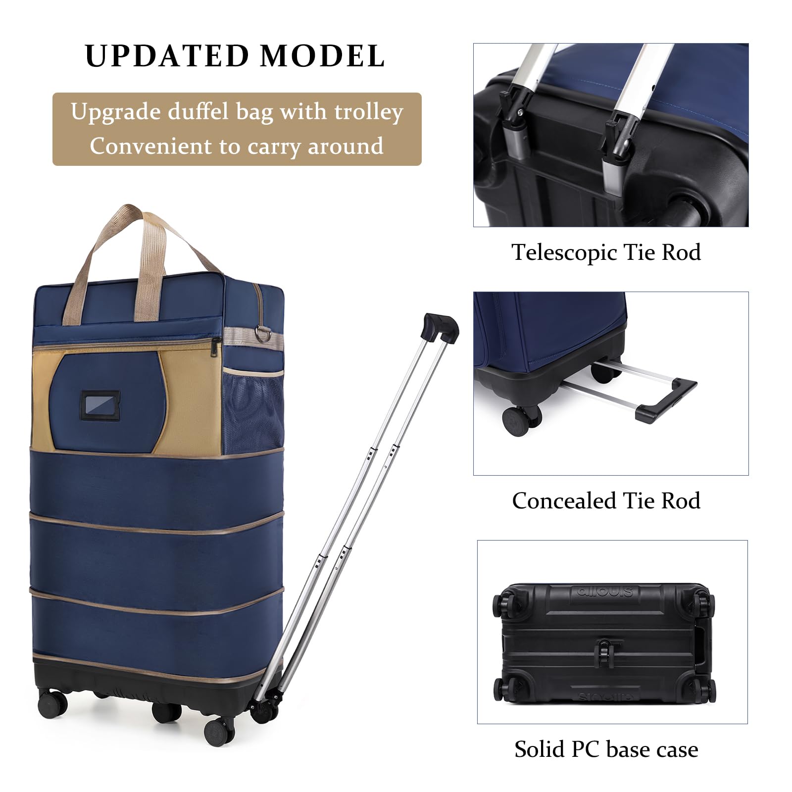 Collapsible Foldable Luggage Bag with Telescoping Handle - Expandable Suitcase with Removable 360° Wheels - Large Capacity Travel Duffel Bag for Men & Women - Perfect for Air Travel, Business Trips & Vacation Packing