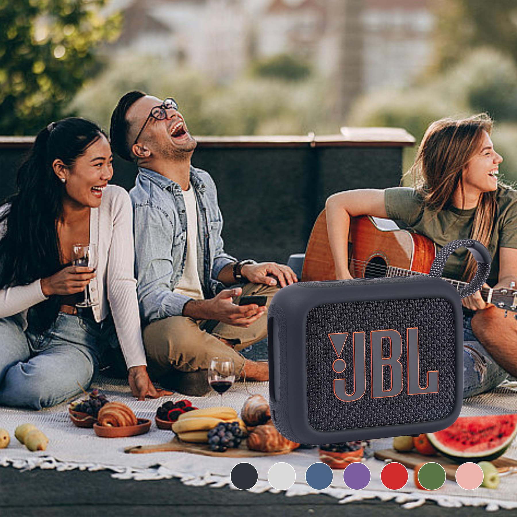 JBL Go 4 Waterproof Bluetooth Speaker Silicone Protective Cover Case with Carabiner - Shockproof Travel Skin for Outdoor, Beach, Pool & Camping (Blue) - co2CREA