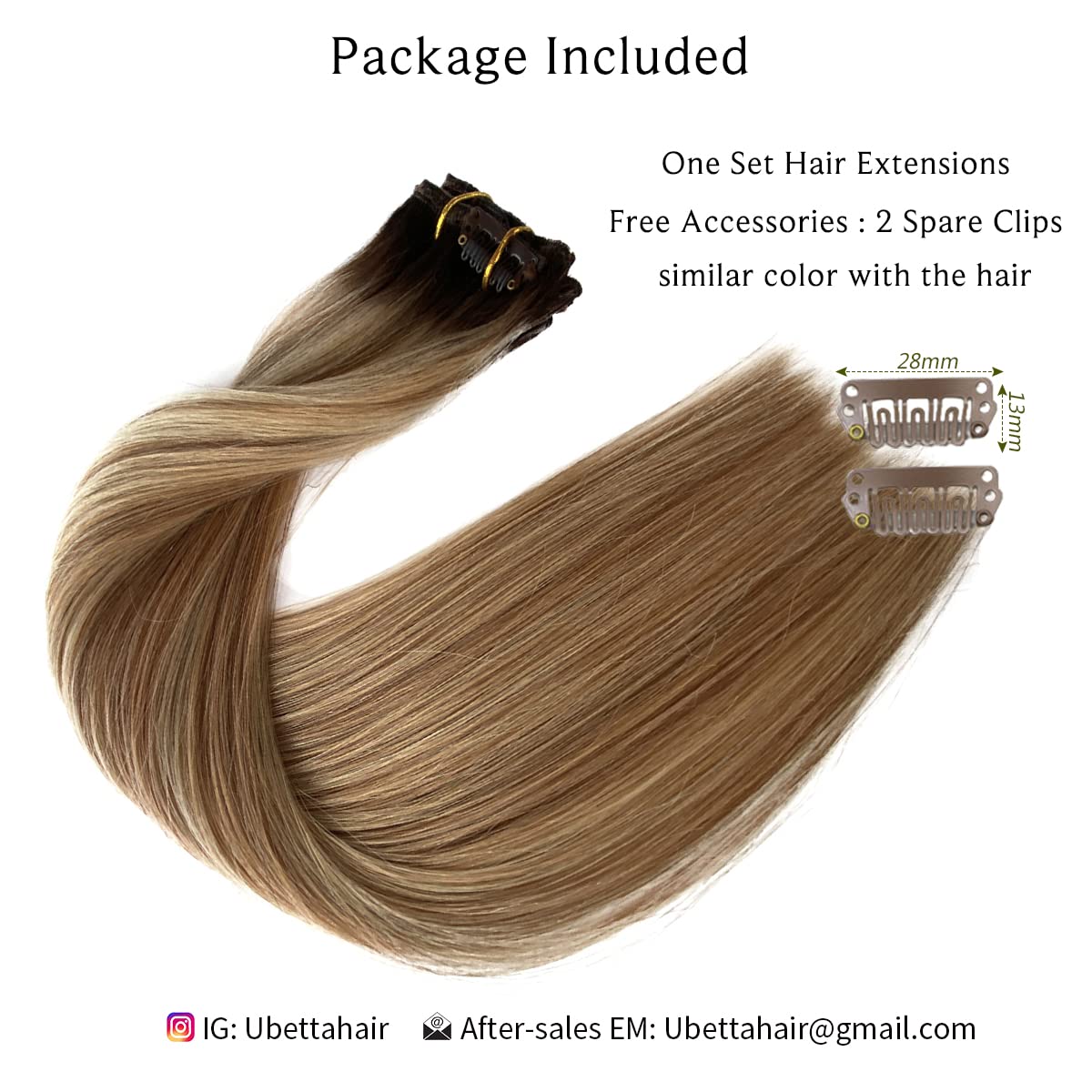 Chocolate Brown to Golden Brown Clip in Hair Extensions with Blonde Highlights - 7 Pcs 70G Remy Human Hair Double Weft Straight Extensions for Women - 20
