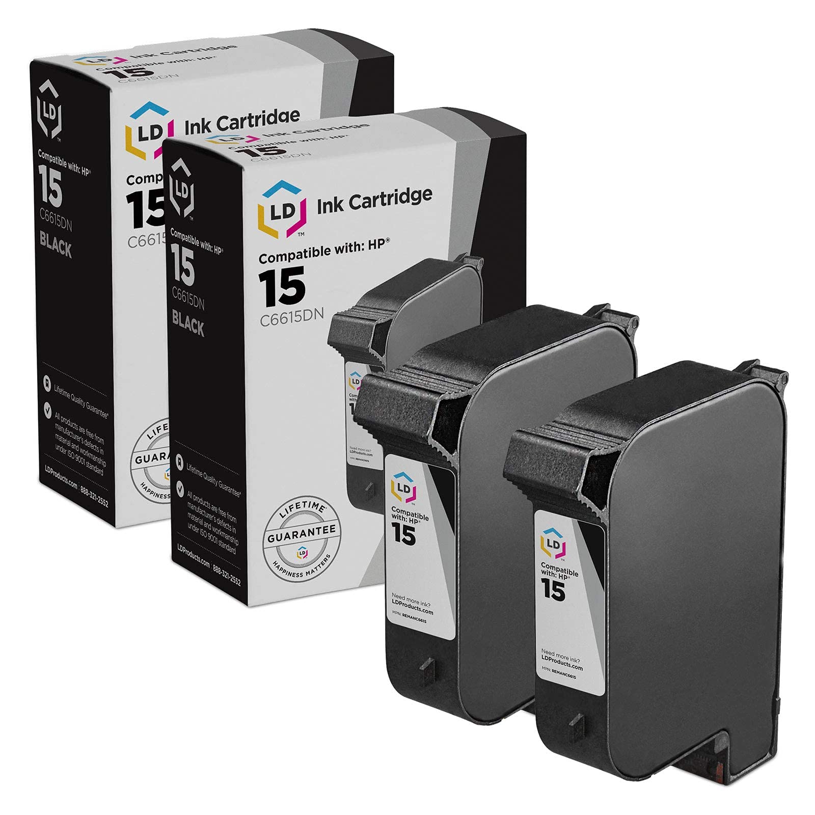LD Remanufactured HP 15 C6615DN Ink Cartridge (2-Pack Black) - Compatible with HP 310/810/920 Printers for Office & Home Use
