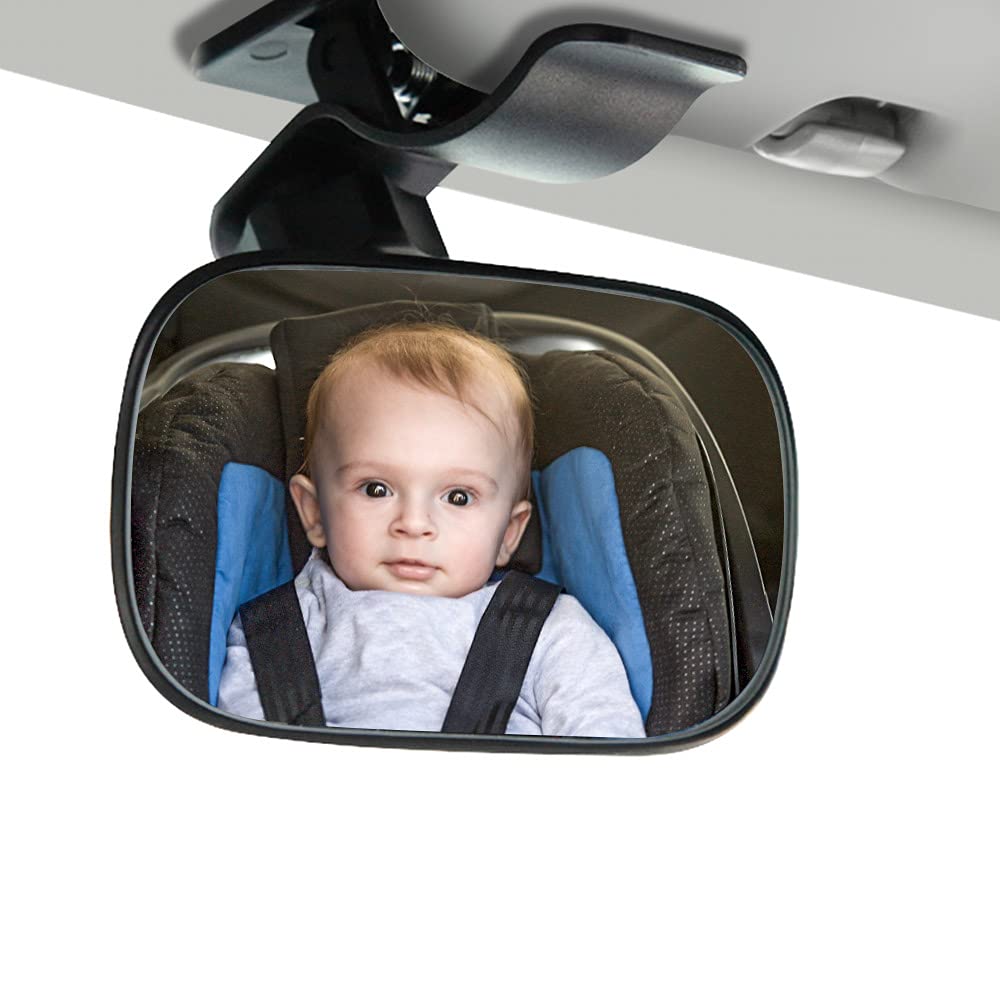 360° Adjustable Baby Safety Mirror for Car - Wide Angle Convex Rearview Mirror with Clip, Black | Perfect for Backseat Child Monitoring & Safe Driving