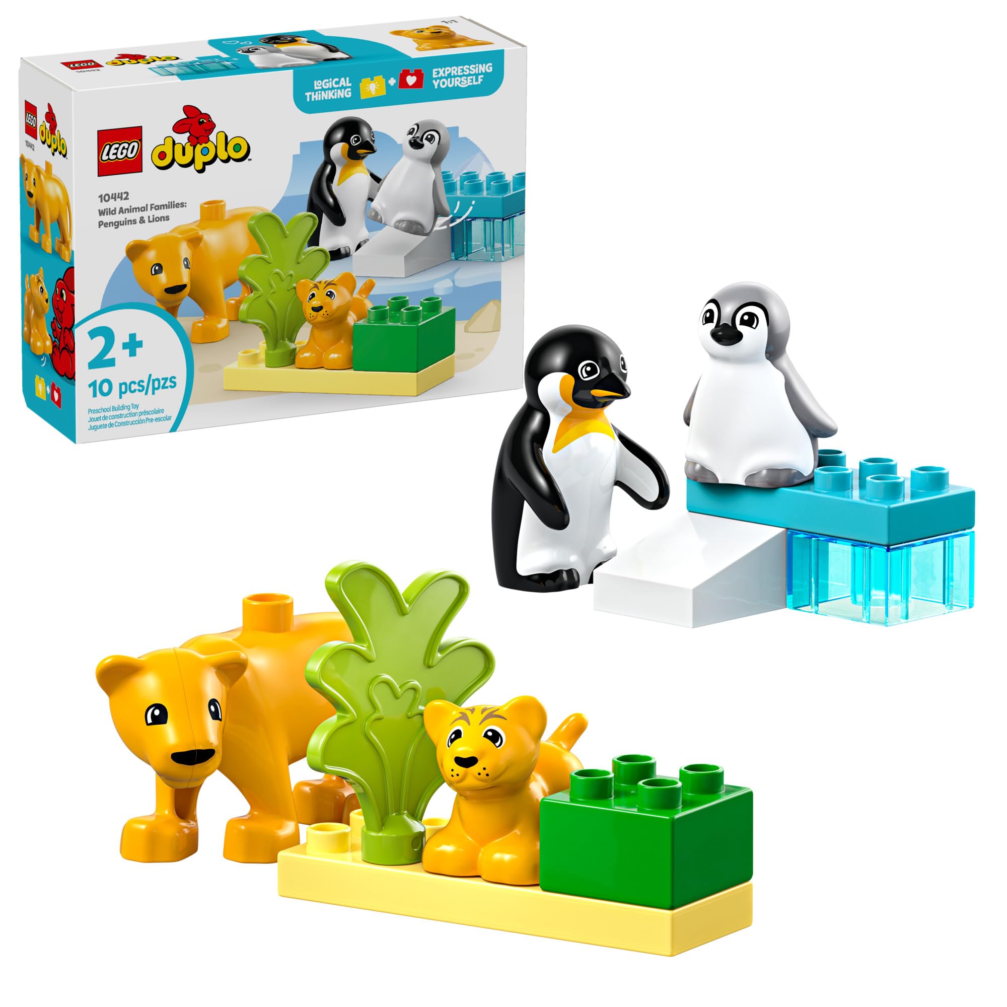 LEGO DUPLO Town Wild Animal Families Penguins & Lions Building Toy Playset - Educational Preschool Learning Toy for Toddlers, Boys & Girls Ages 2+ - Perfect Birthday Gift & Baby Shower Present - Encourage Creativity & Animal Recognition - Great for Daycare, Playtime & Early Childhood Development (10442)