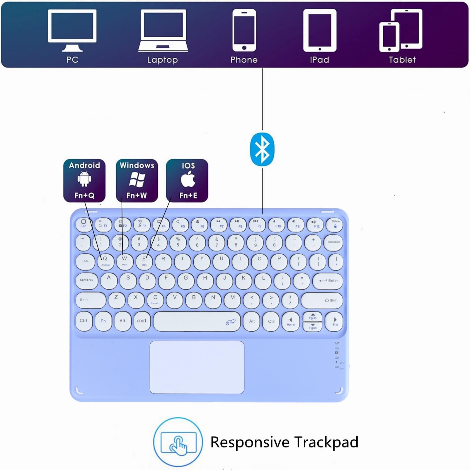 Ultra-Slim Bluetooth Keyboard for iPad, Tablet & PC - Purple | Portable & Rechargeable for Work & Travel