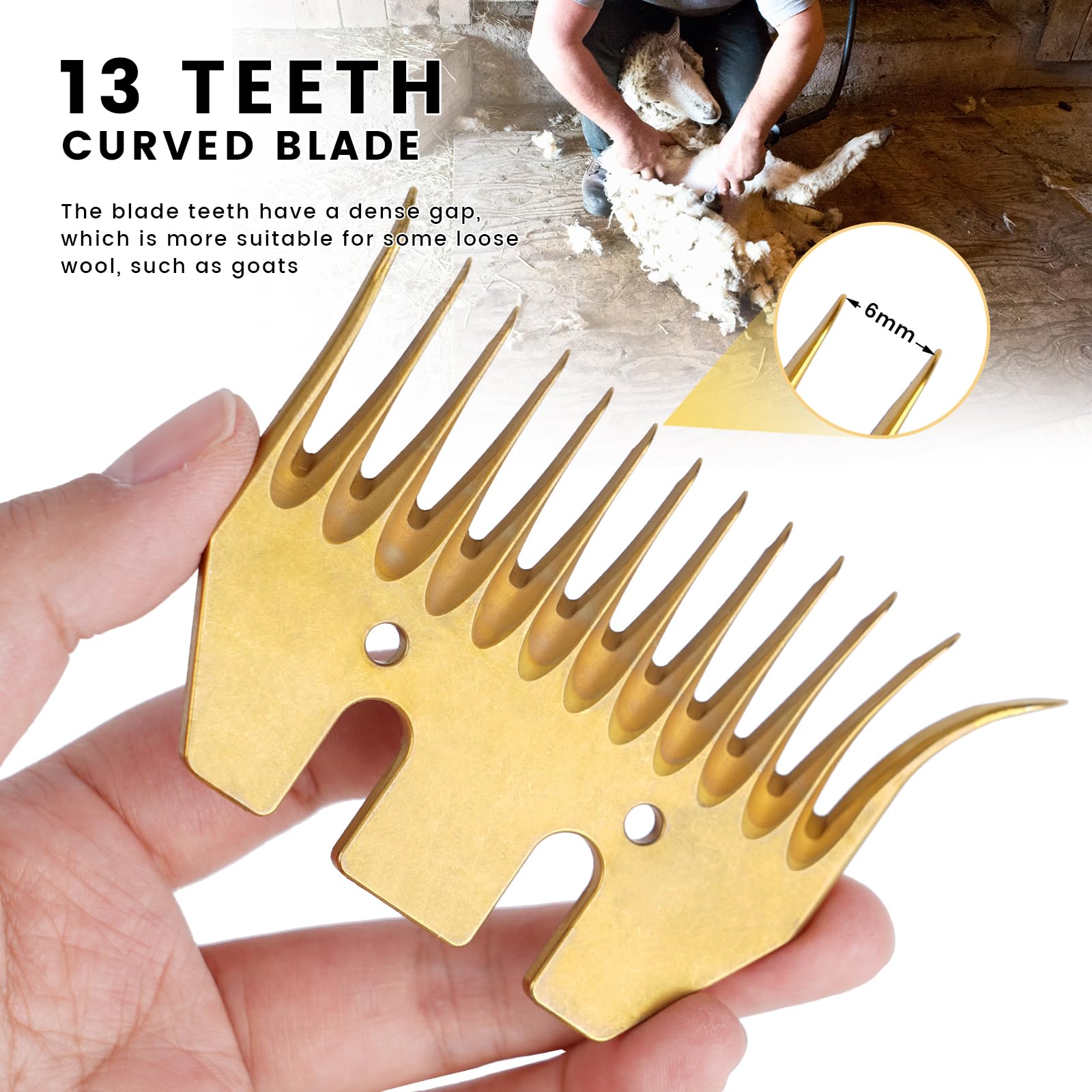Premium 13-Tooth Curved Sheep Shears Replacement Blades - Compatible with Electric Wool Clippers for Sheep, Alpacas, Goats & Livestock Grooming - Durable Stainless Steel Blades for Professional & Home Use