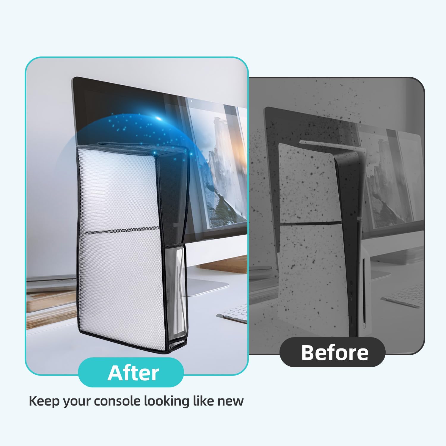 Tolesum PS5 Slim Dust Cover - Anti-Scratch Protective Case for PS5 Slim Digital Edition & Disc Consoles with Clear View Window | Perfect for Gaming Setup Protection & Console Storage