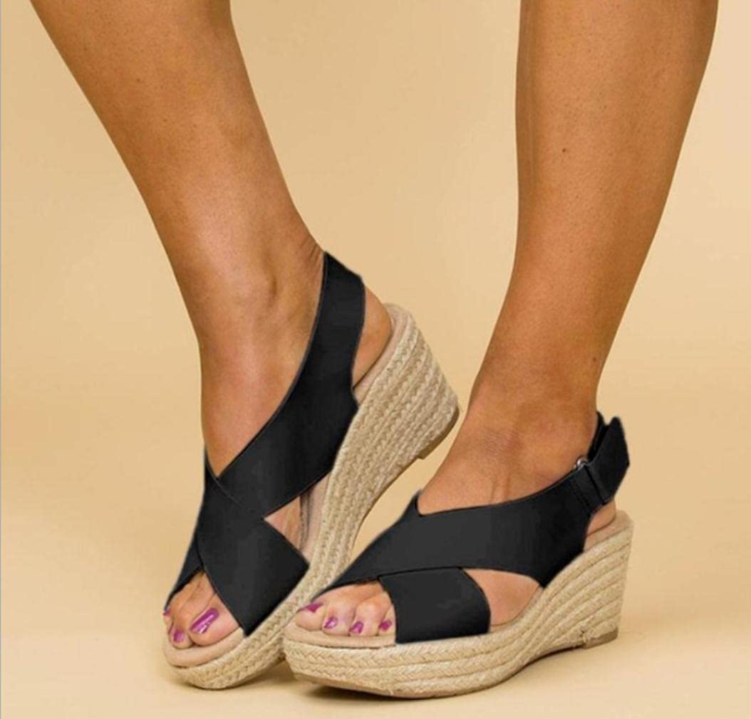 WoJogom Women's High Heel Sandals - 2021 Fashion Summer Open Toe Ankle Strap Wedge Sandals with Thick Sole | Fish Mouth Design for Beach, Party & Casual Wear | Black