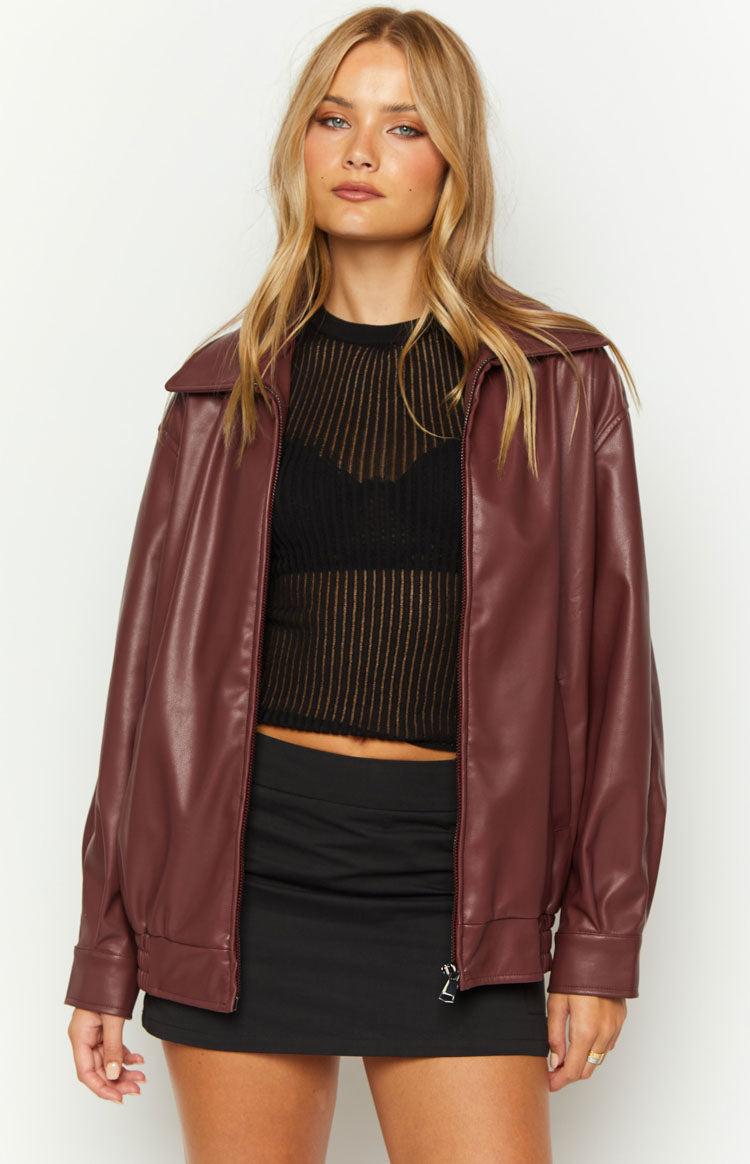 Abbi PU Red Bomber Jacket Women's Faux Leather Motorcycle Jacket - Stylish Outerwear for Casual Wear, Night Out & Fall Fashion