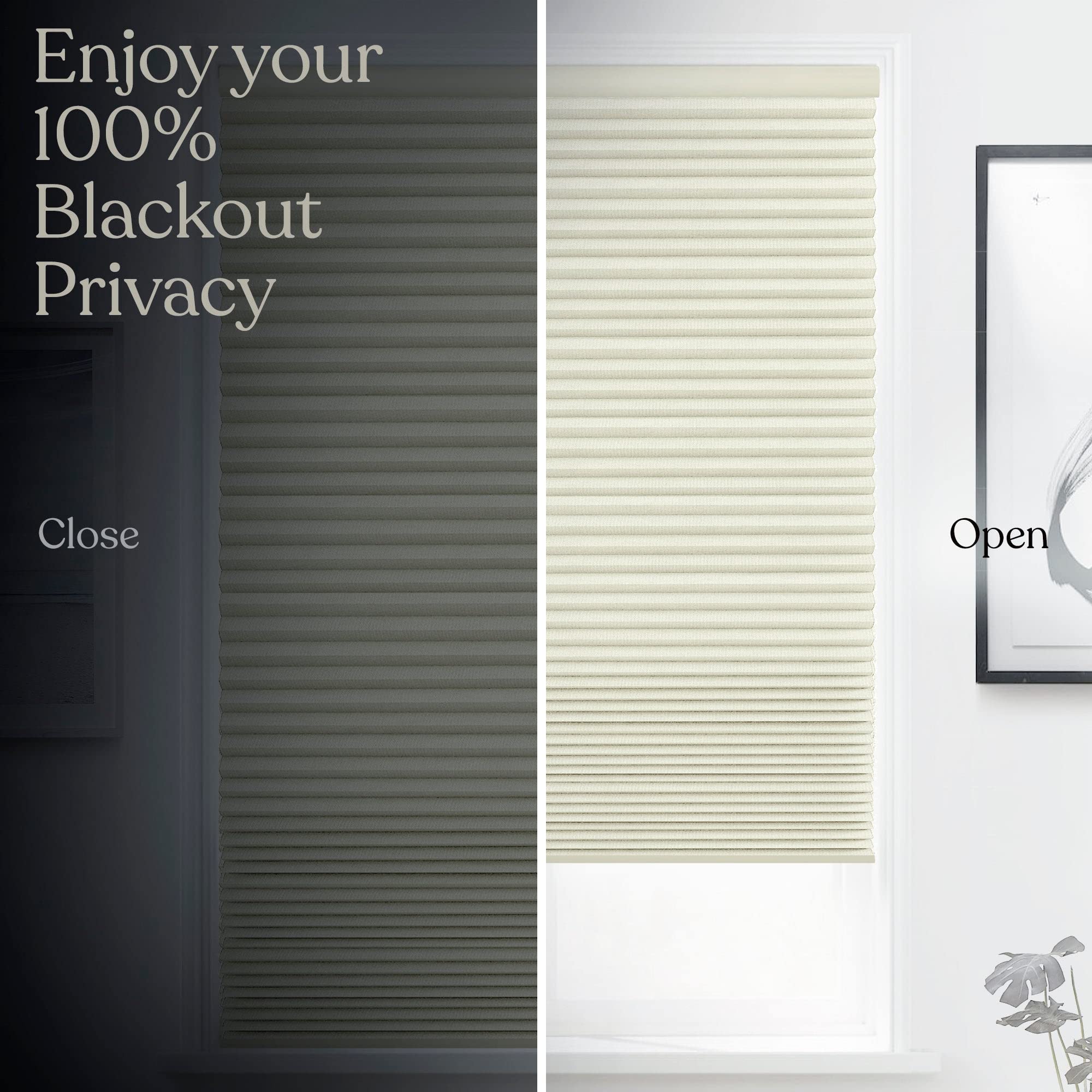 Premium Blackout Cellular Shades - Cordless Honeycomb Blinds for Windows with 1.5