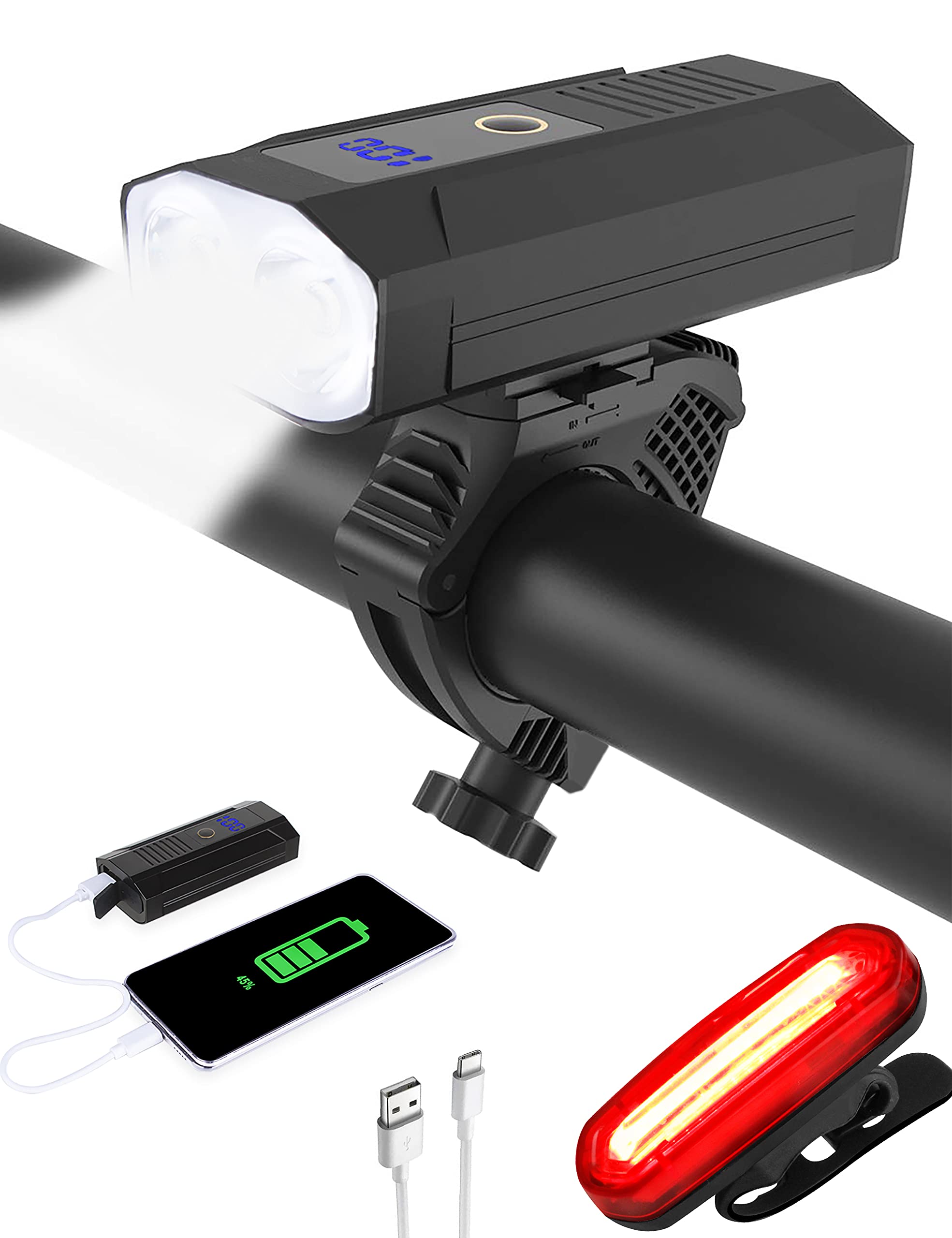 USB Rechargeable Bike Lights - Waterproof LED Bicycle Headlight & Taillight Set with Quick Release, Easy Installation for Night Cycling Safety | Perfect for Commuting, Mountain Biking & Road Cycling