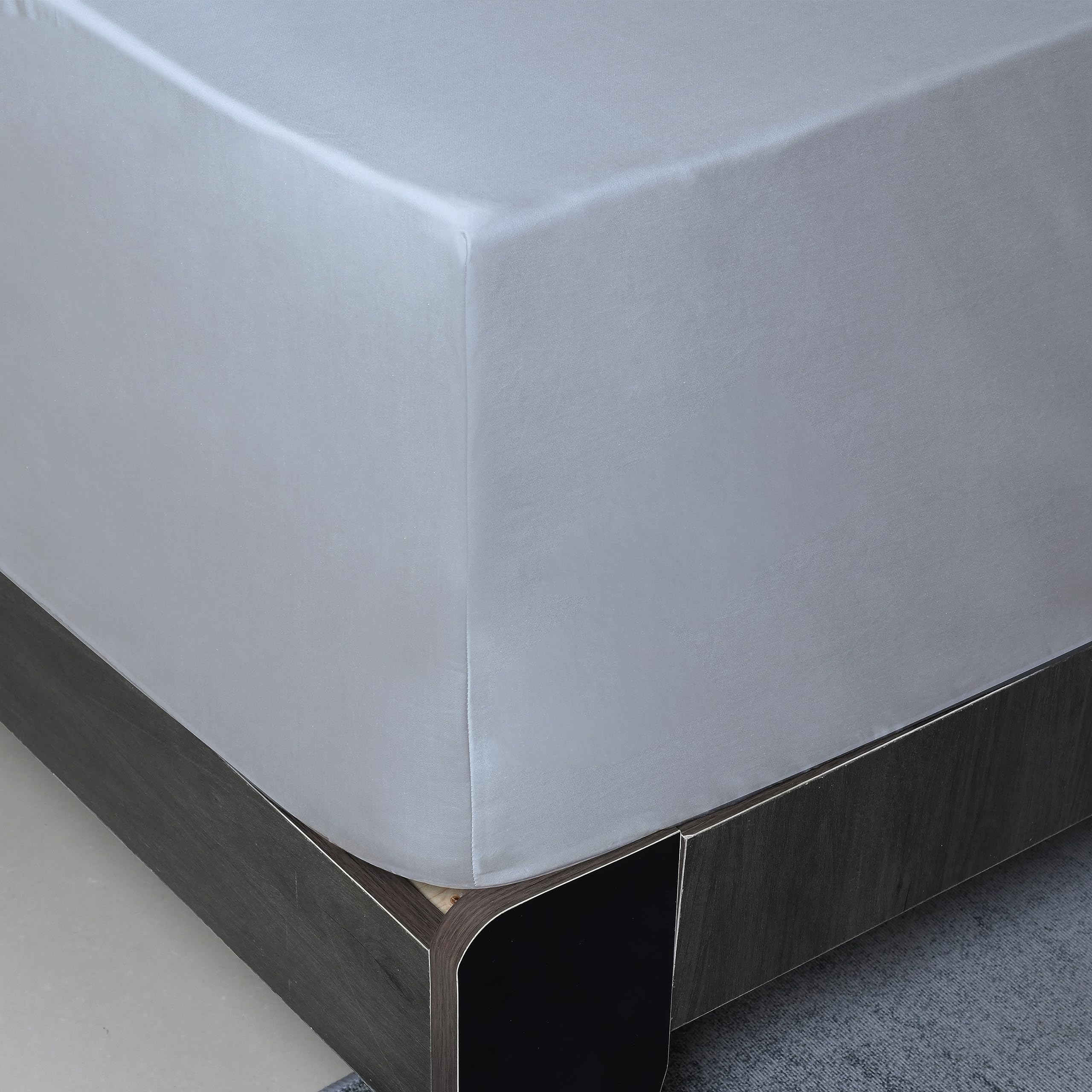 Premium 100% Egyptian Cotton 600 Thread Count Queen Size Fitted Sheet - Gray Deep Pocket (16