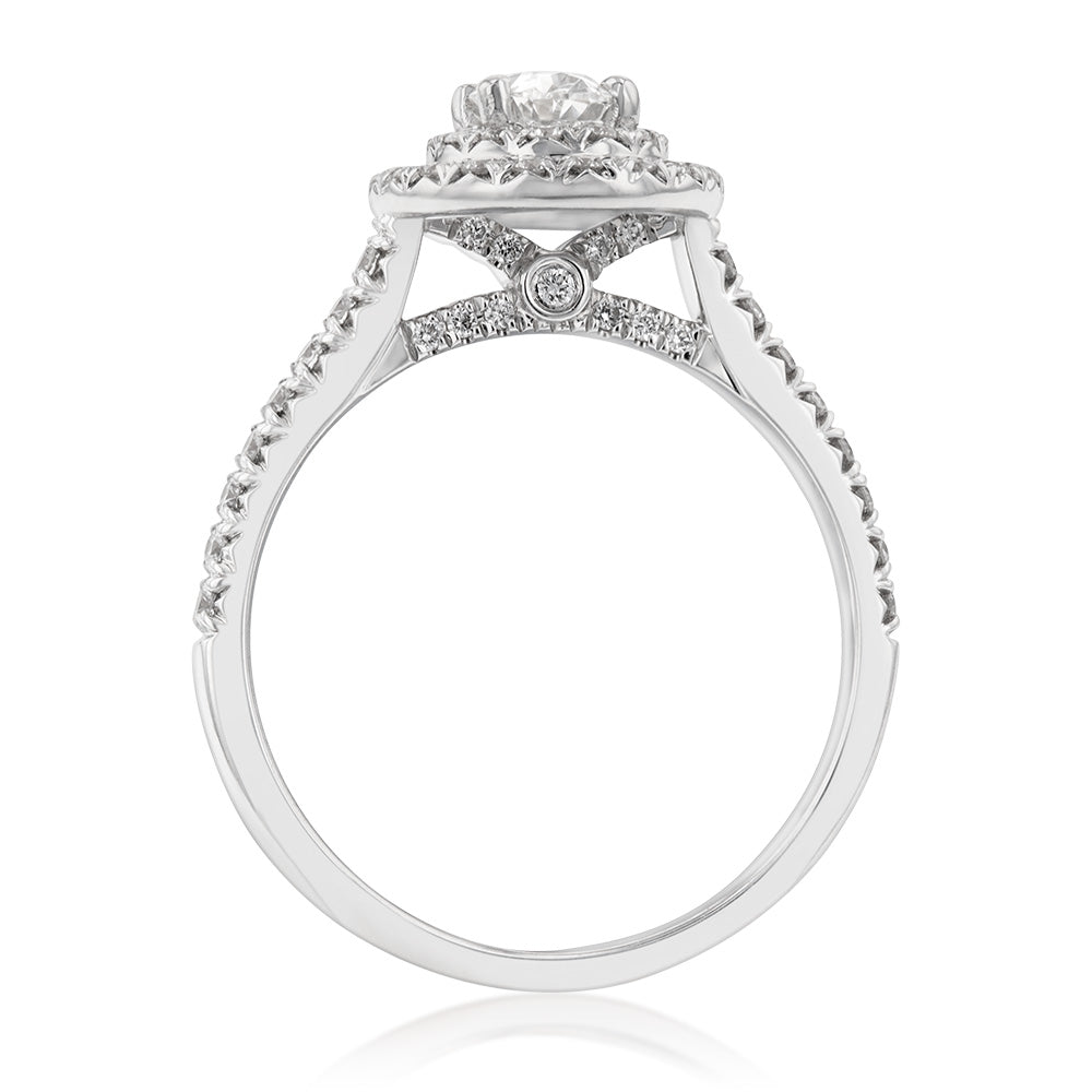 18ct White Gold 1 Carat Diamond Solitaire Ring with 0.45 Carat Oval Center - Perfect for Engagement, Wedding & Anniversary Gifts