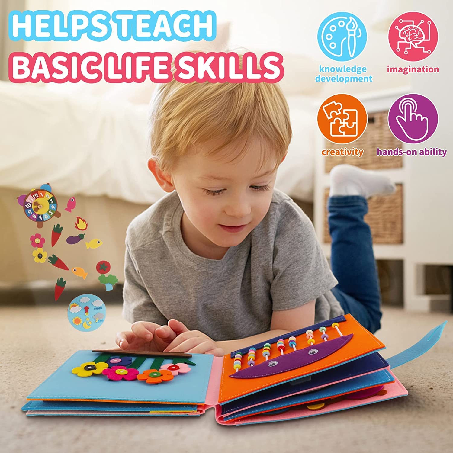 HIQE-FL Montessori Quiet Book - 3D Felt Sensory Busy Book for Toddlers | Educational Learning Toy for Life Skills Development | Perfect for Travel, Preschool & Quiet Time Activities