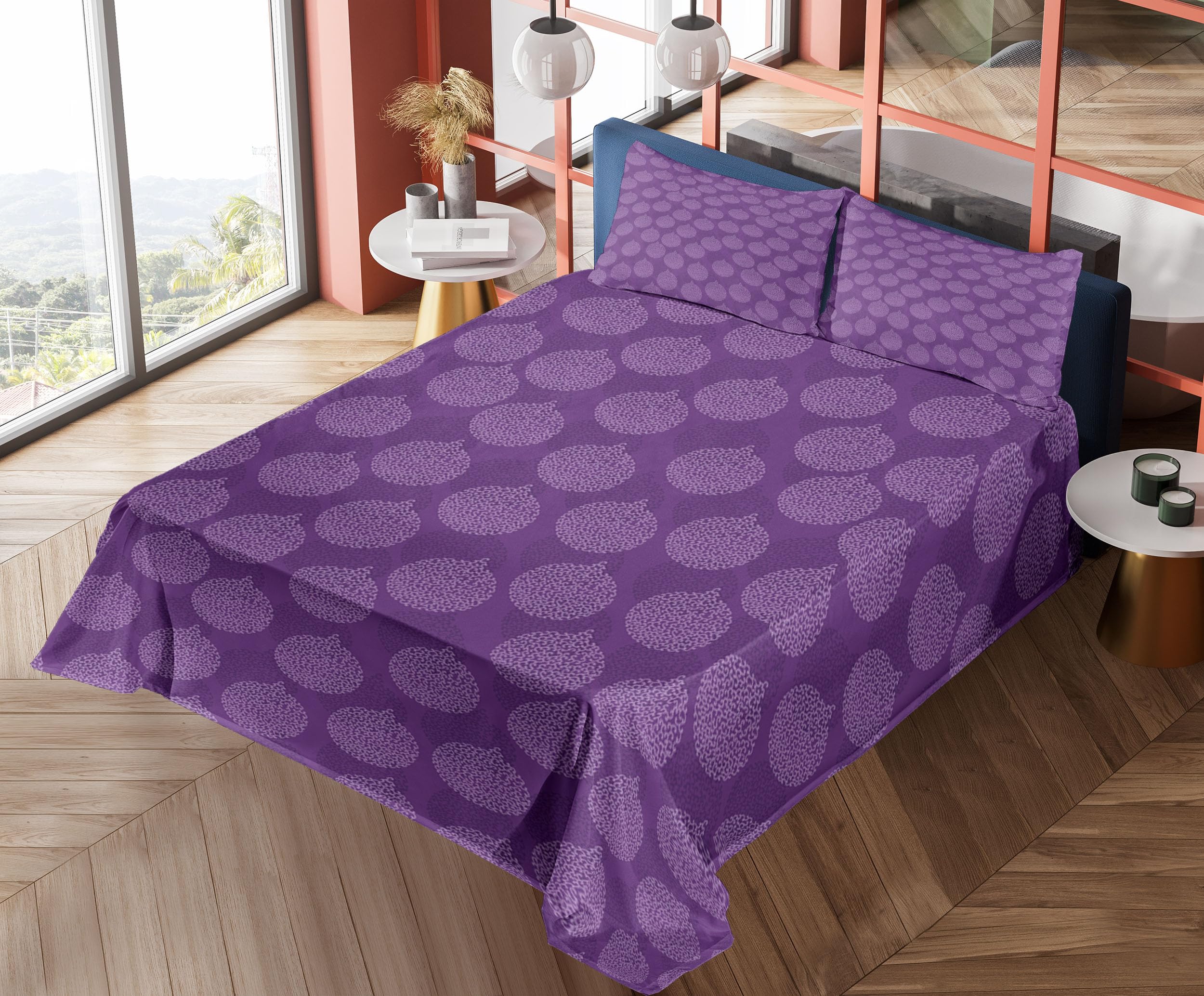 Ambesonne Abstract Christmas Sheet Set - 4 Piece King Size Bedding with Rhythmic Baubles Holiday Print, Violet & Lavender - Perfect for Festive Bedroom Decor, Holiday Guest Rooms & Cozy Winter Nights