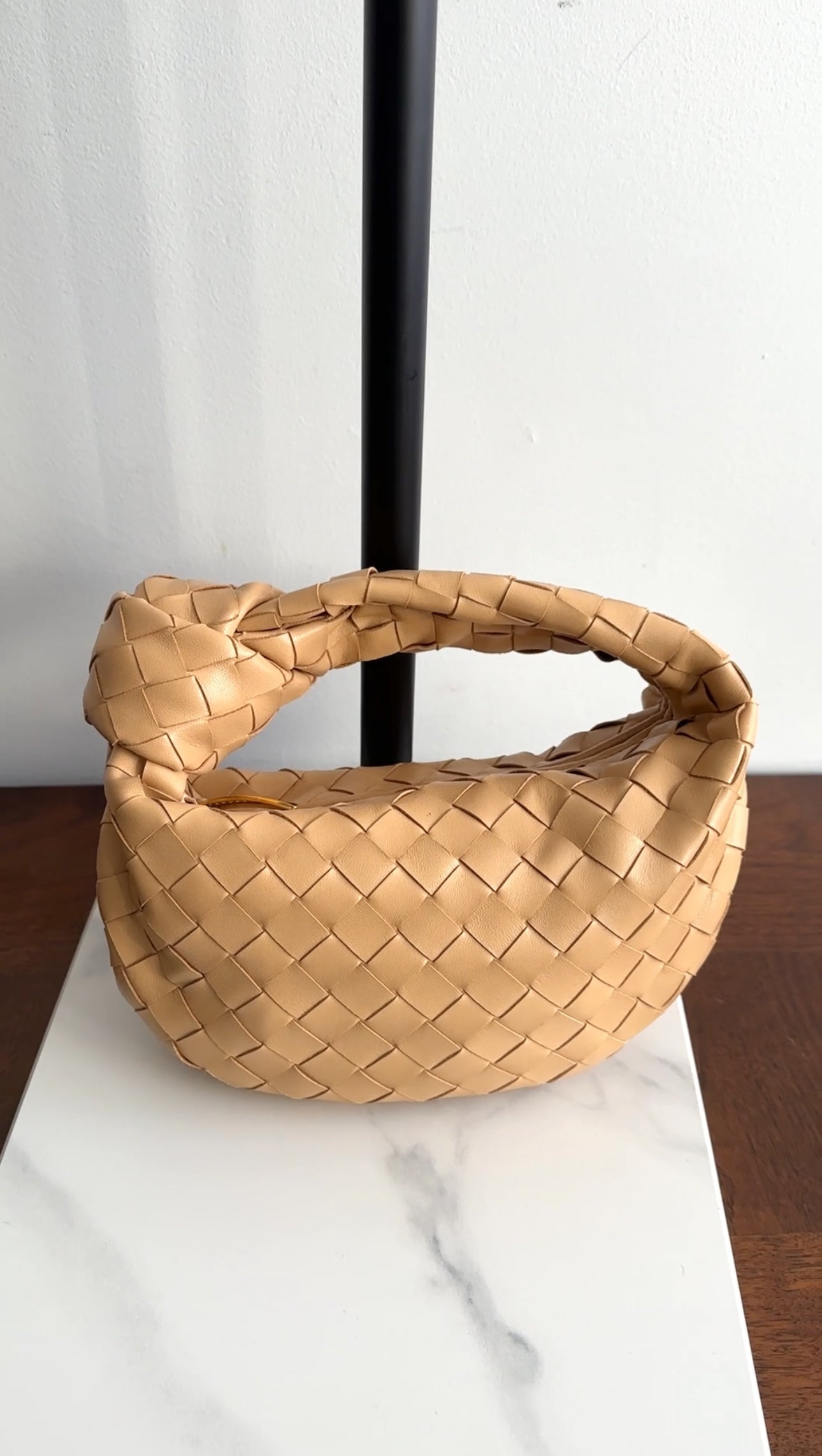 Bottega Veneta Dark Praline Gold Mini Jodie Intrecciato Leather Crossbody Bag - Luxury Designer Handbag for Women, Perfect for Date Night & Evening Events
