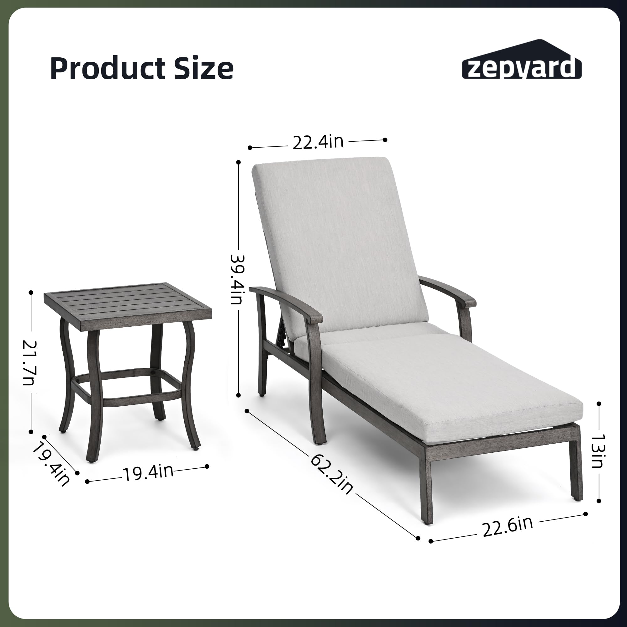 2-Pack Aluminum Patio Chaise Lounge Chairs with Adjustable Backrest & Greige Cushions - All-Weather Outdoor Furniture for Deck, Beach, Poolside & Garden Relaxation