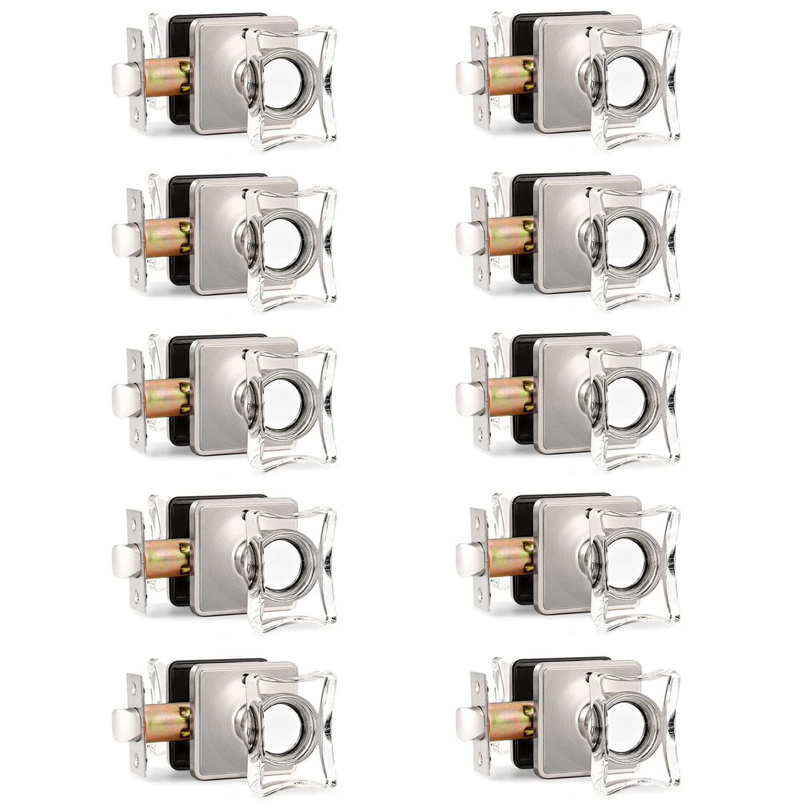 Gobrico 10-Pack Privacy Door Knob Sets with Lock - Square Crystal Interior Door Locks, Universal Handing for Right/Left Handed Doors - Perfect for Bedrooms, Bathrooms & Home Privacy Security