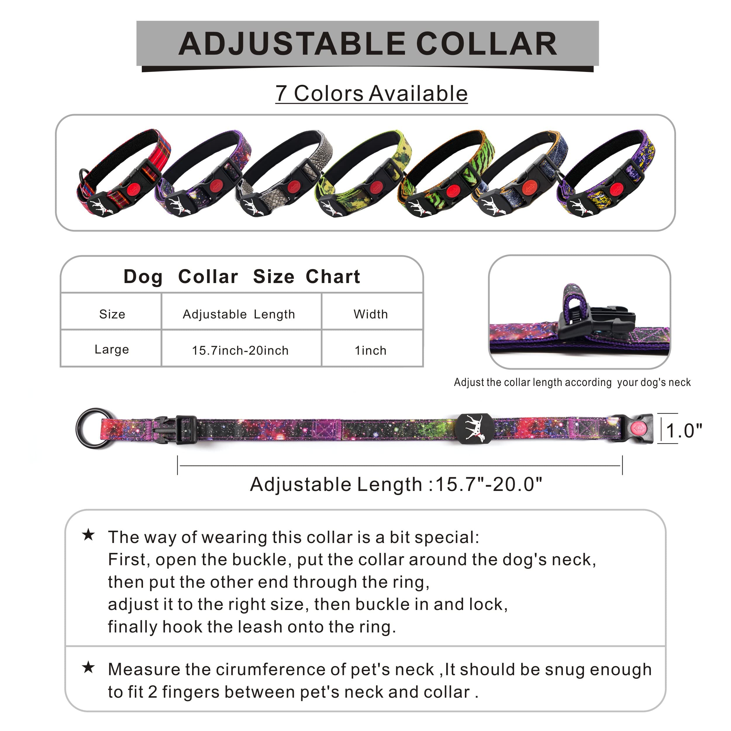 Heavy Duty Bungee Dog Collar and Leash Set - Adjustable 4-6Ft Training Leash with 2 Control Handles for Medium & Large Dogs - Soft Padded for Comfort - Perfect for Daily Walks, Jogging & Outdoor Adventures (Size: L-Galaxy)