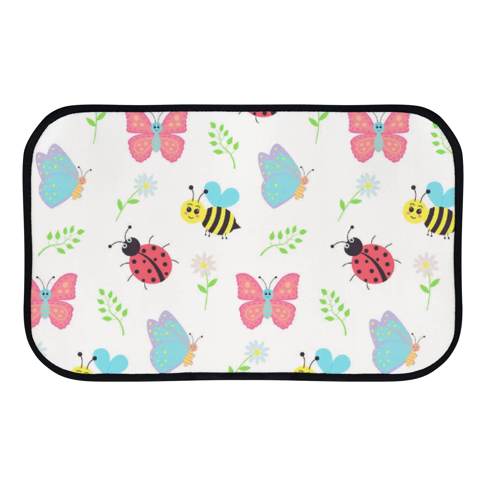 Soft Foam Non-Slip Washable Area Rugs - Cute Butterfly, Bee & Ladybug Design for Kitchen, Bathroom - Indoor/Outdoor Home Decor (23.6x15.7 Inches) - Perfect for Kids' Rooms, Nursery, Dorm & Pet-Friendly Spaces