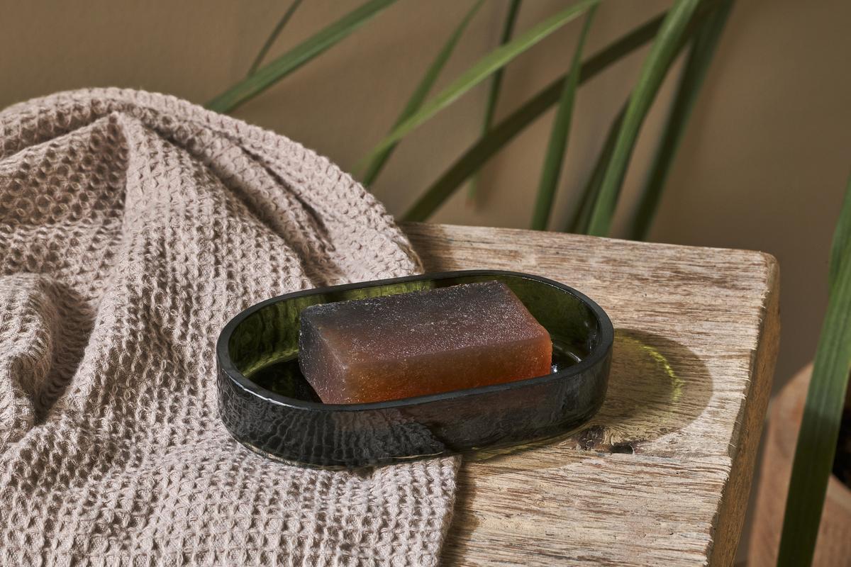 Eco-Friendly Green Glass Soap Dish - Non-Slip Bathroom Organizer for Shower, Sink & Countertop - Modern Soap Holder for Home & Hotel Use