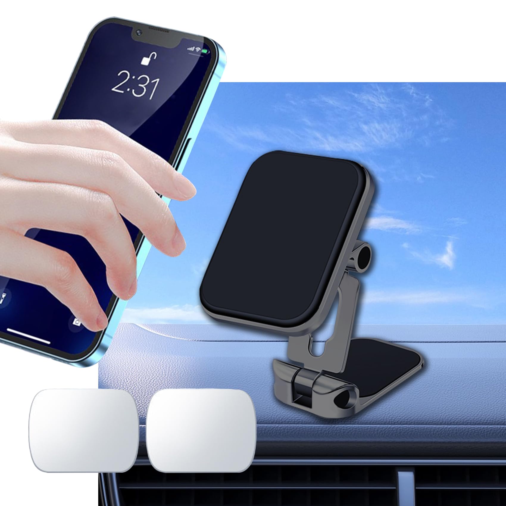 Mearo 360° Adjustable Magnetic Car Phone Holder - Universal Dashboard Phone Mount Stand for iPhone, Samsung & Smartphones - Perfect for Hands-Free Navigation & Safe Driving