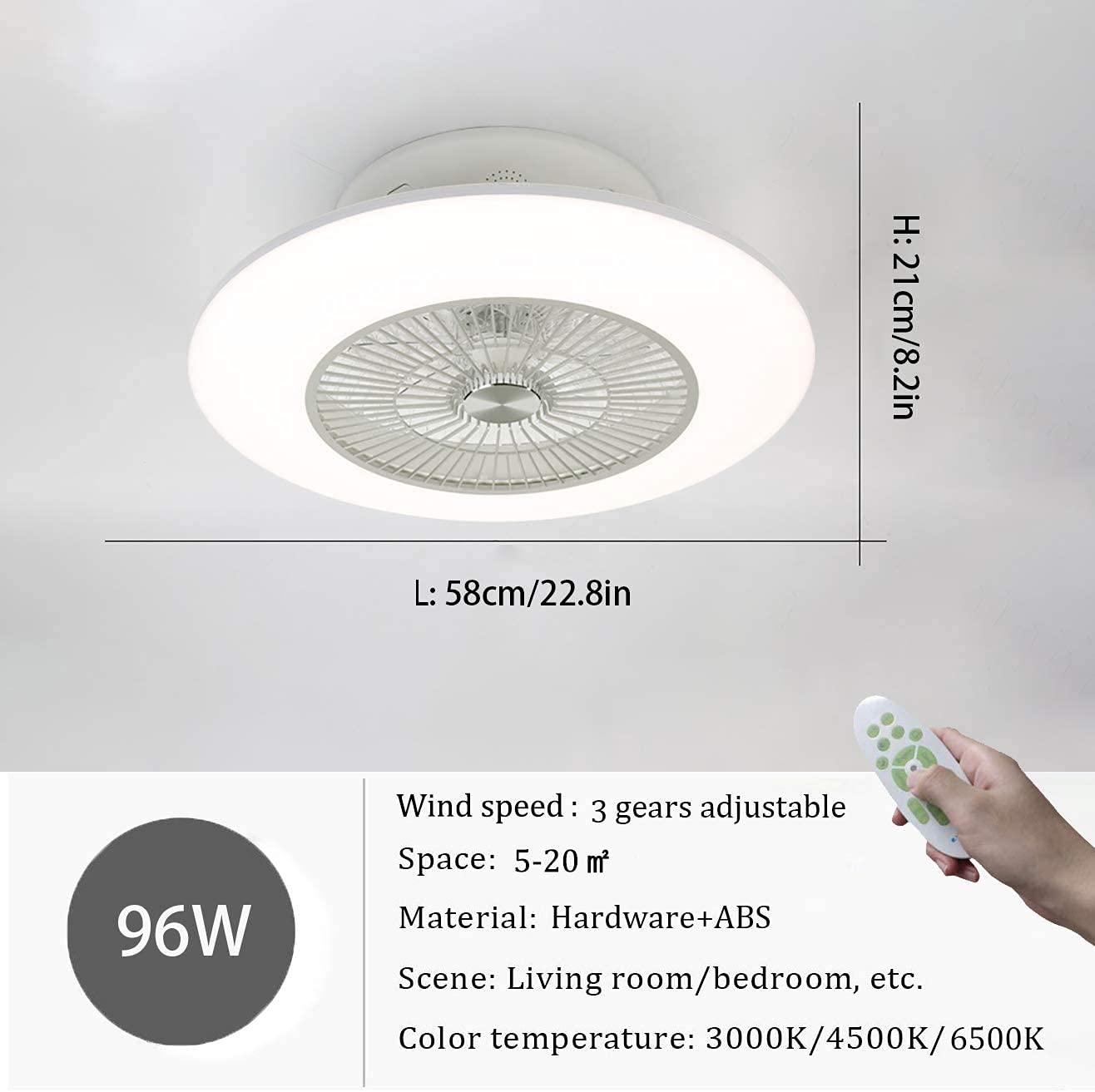 Modern Dimmable LED Ceiling Fan with Light - 22.8