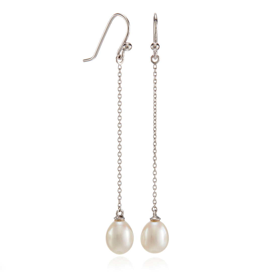 Elegant Silver Chain & Pearl Drop Earrings for Women - Perfect for Weddings, Parties & Special Occasions
