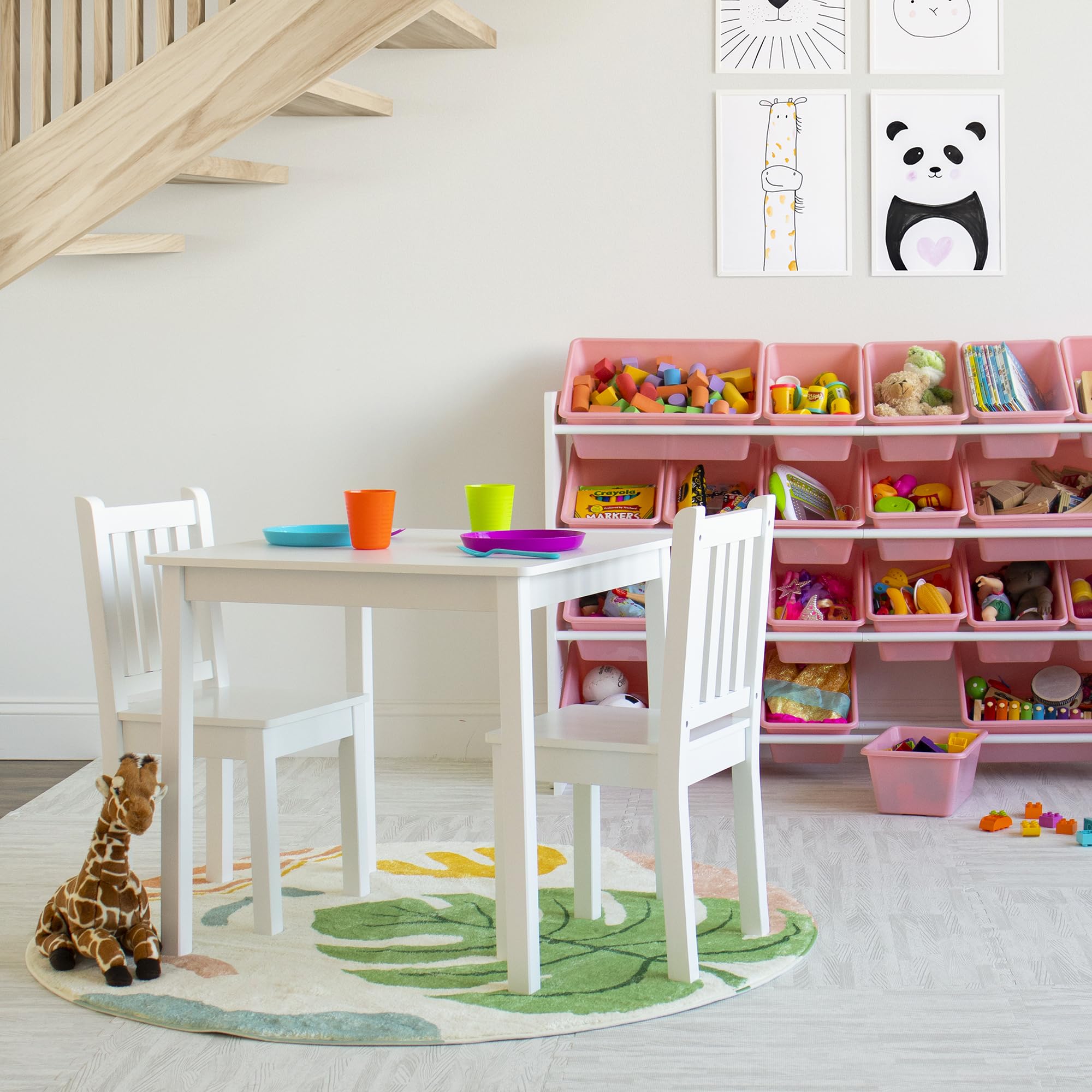 Humble Crew White Wooden Kids Table and 2 Chairs Set - Square Toddler Activity Table for Arts, Crafts & Snack Time - Durable Children's Furniture for Playroom, Classroom & Daycare Use