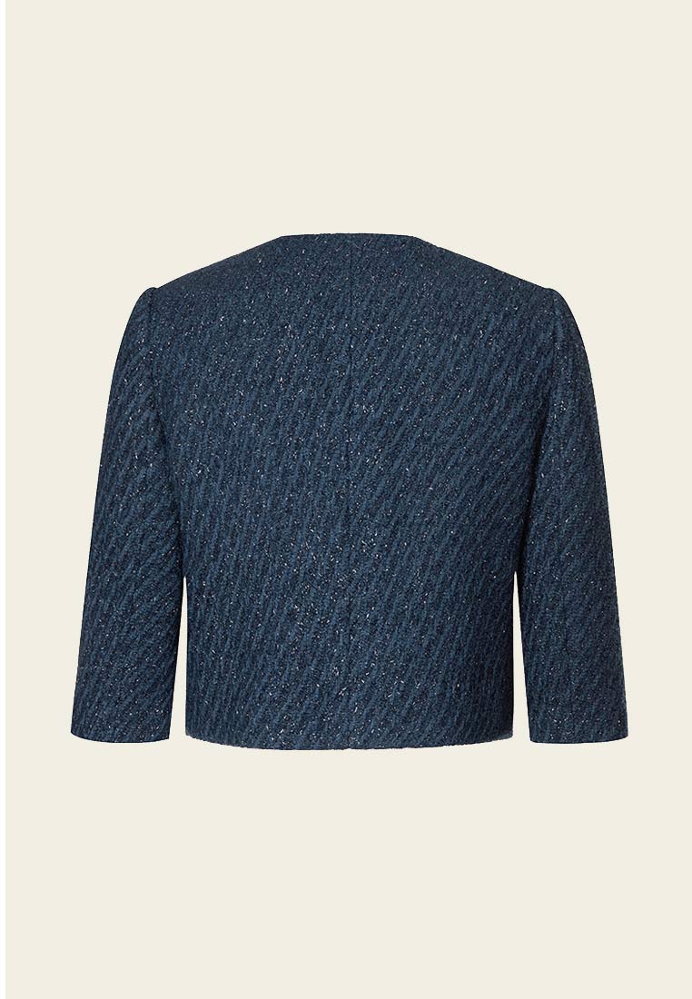 Stylish Dark Blue Rhinestone Lurex Tweed Cropped Jacket for Women | Elegant Party Blazer | Perfect for Cocktail Parties, Date Nights & Special Occasions