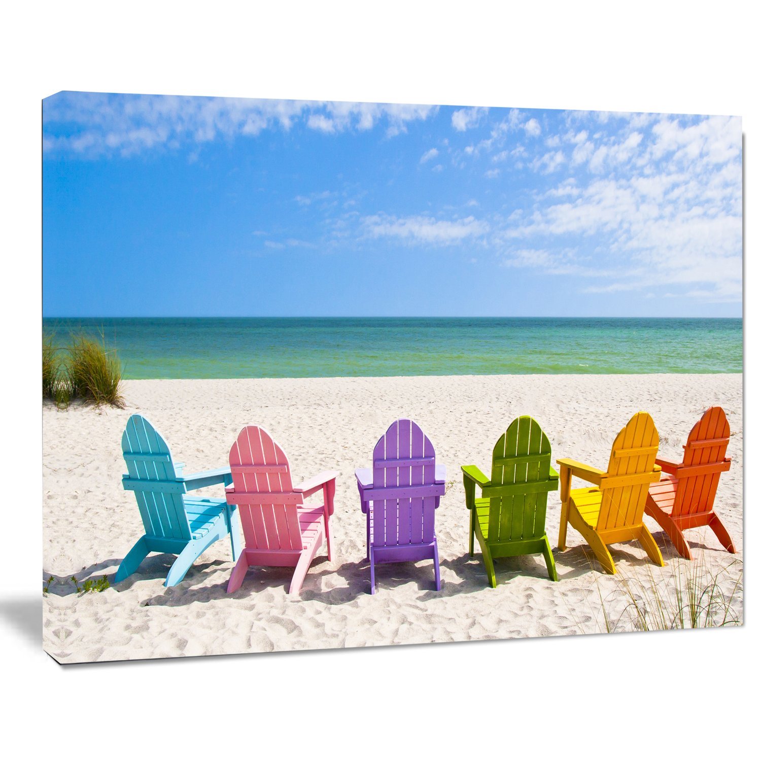 Designart PT9651-20-12 Adirondack Beach Chairs Seashore Photo Canvas Art Print - 12x20 Inches Blue Wall Decor for Living Room, Bedroom & Office - Ready to Hang Coastal Home Decor