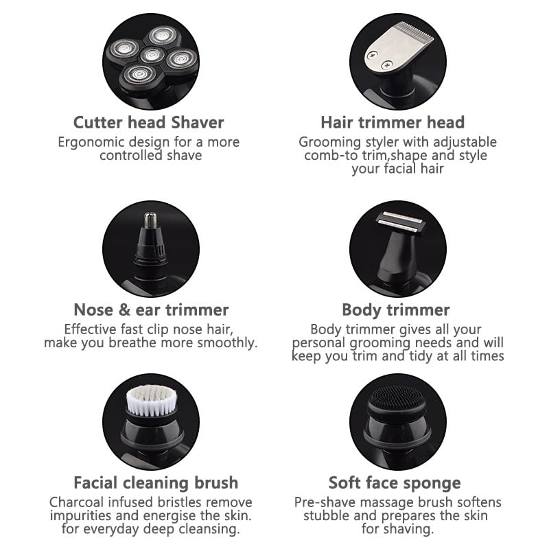 Premium Electric Head Shaver for Bald Men - 5 Blade USB Rechargeable Skull Shaver & Beard Trimmer for Smooth Shaving (Silver) - Perfect for Home, Travel & Barber Use