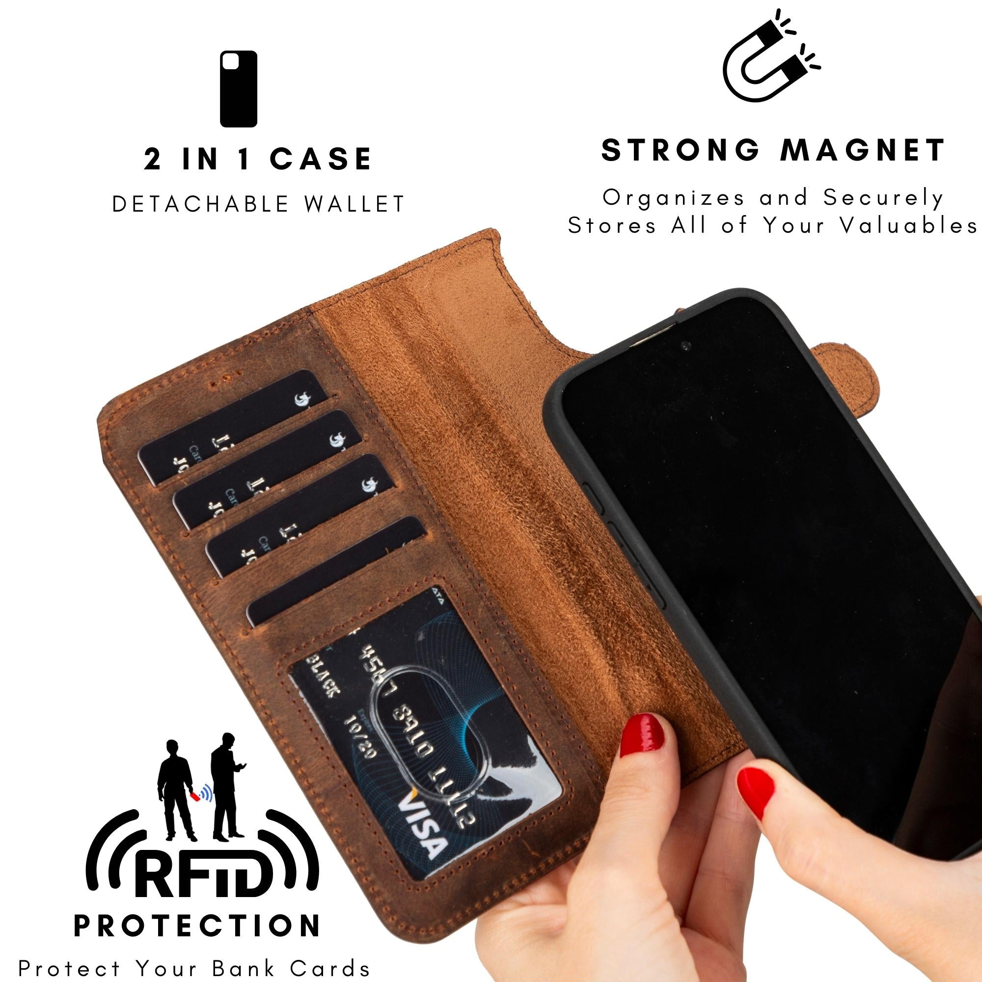 Casper Detachable Leather Wallet Case for iPhone 14/14 Pro/14 Pro Max - Slim Protective Phone Cover with Card Holder (Perfect for Travel, Work & Everyday Use)