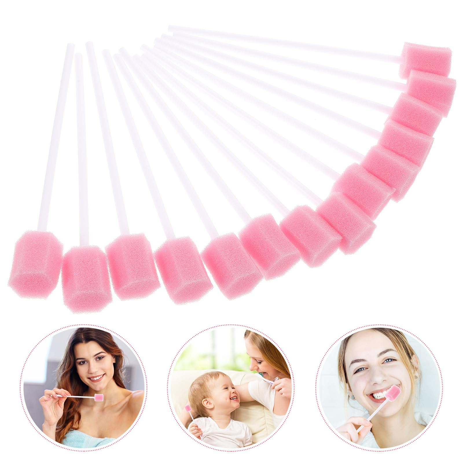30PCS Disposable Oral Swabs for Teeth Cleaning - Soft Pink Sponge Sticks for Dental Hygiene, Perfect for Elderly & Sensitive Gums - Ideal for Post-Surgery Care, Denture Cleaning & Daily Oral Care