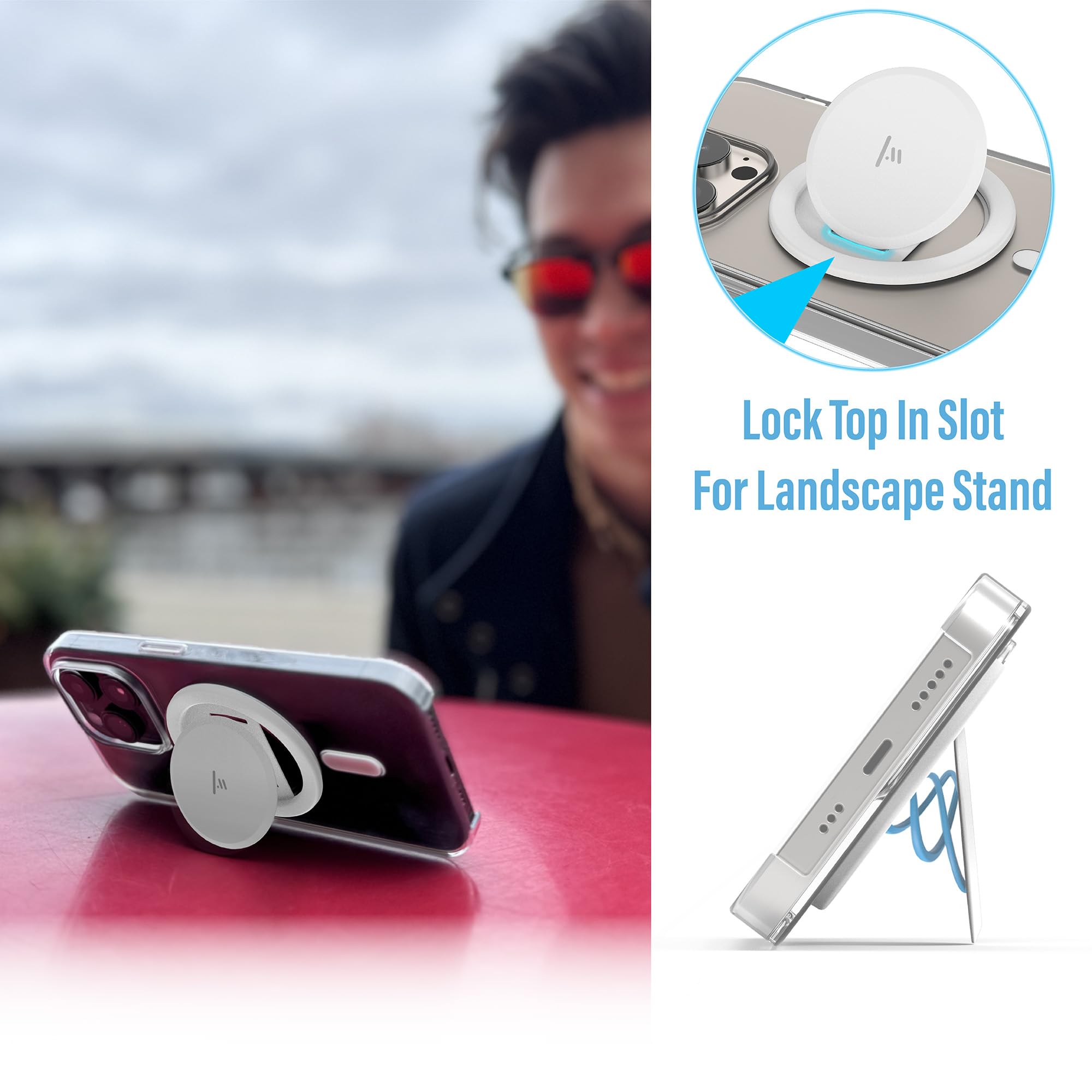 Ultra Thin Magnetic Phone Grip - Space-Grade Steel, Pop-Up Stand, Wireless Charging Compatible, Magsafe® for iPhone 12/13/14/15 - Perfect for Hands-Free Viewing, Gaming & Video Calls