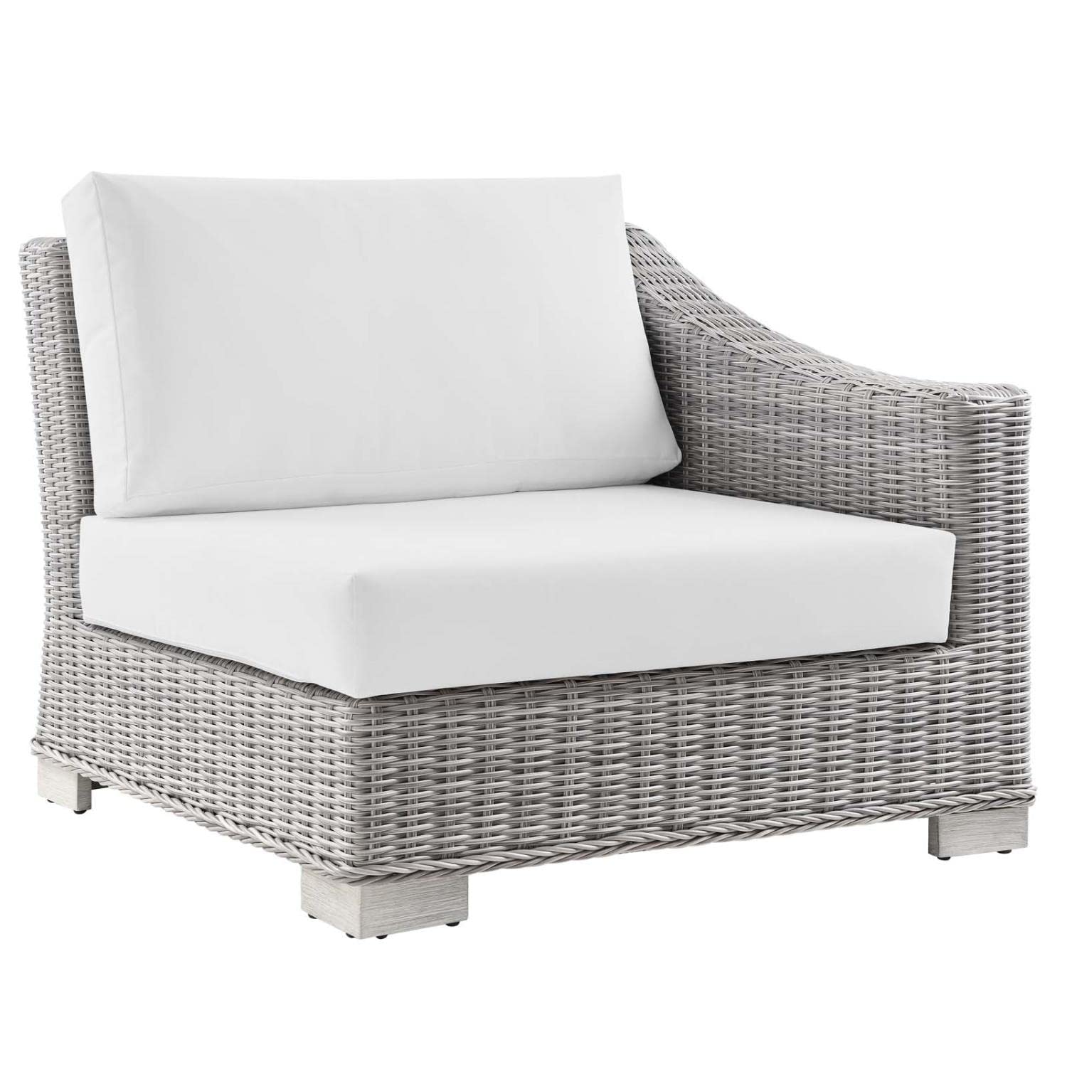 Modway Conway 6-Piece Outdoor Patio Sectional Sofa Set - Light Gray White Wicker Rattan Furniture for Garden, Poolside & Backyard Relaxation