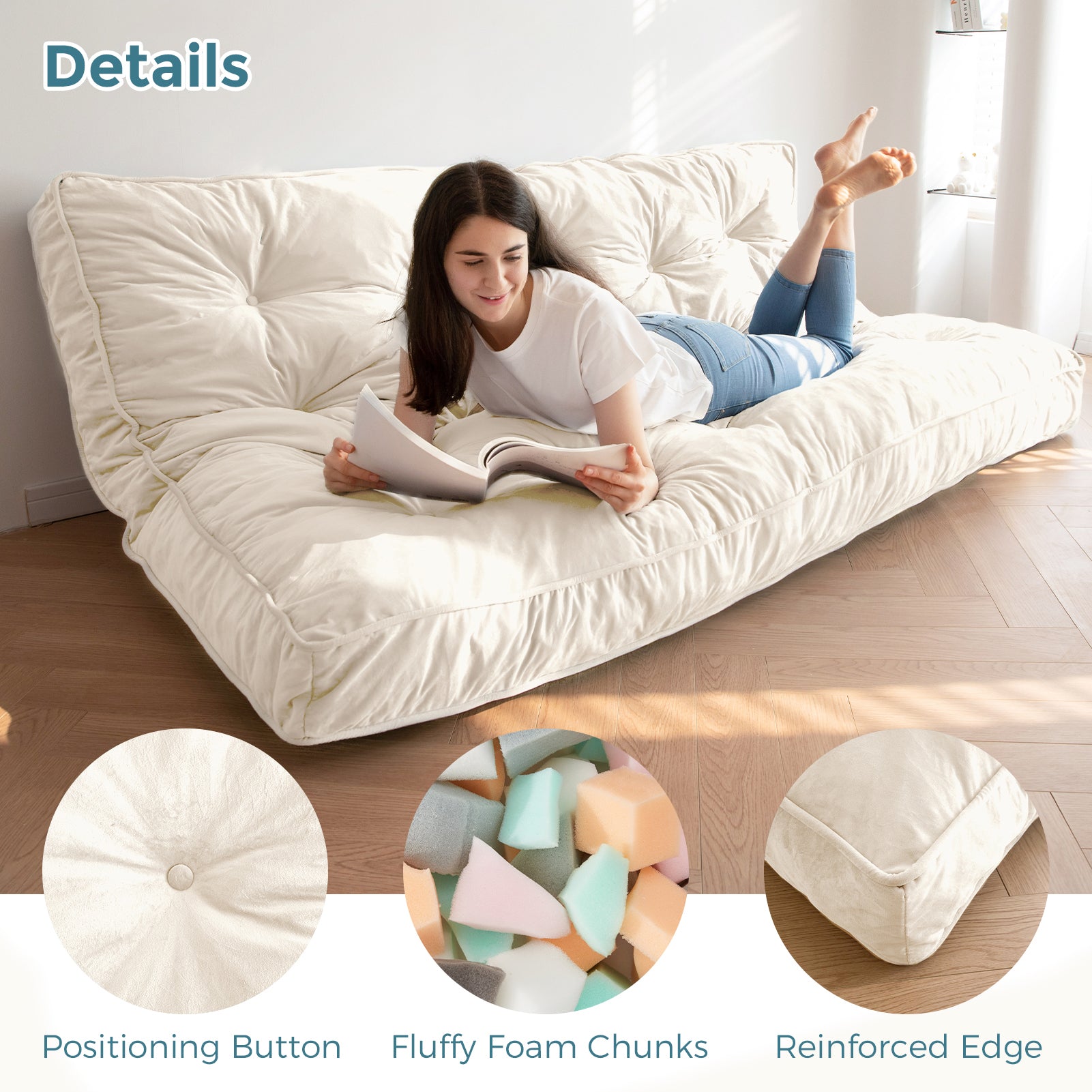 MAXYOYO 6-Inch Thick Velvet Futon Mattress for Sofa Couch Bed - Beige | Comfortable Sleeping & Lounging for Adults | Perfect for Guest Rooms, Small Apartments & Dorm Rooms