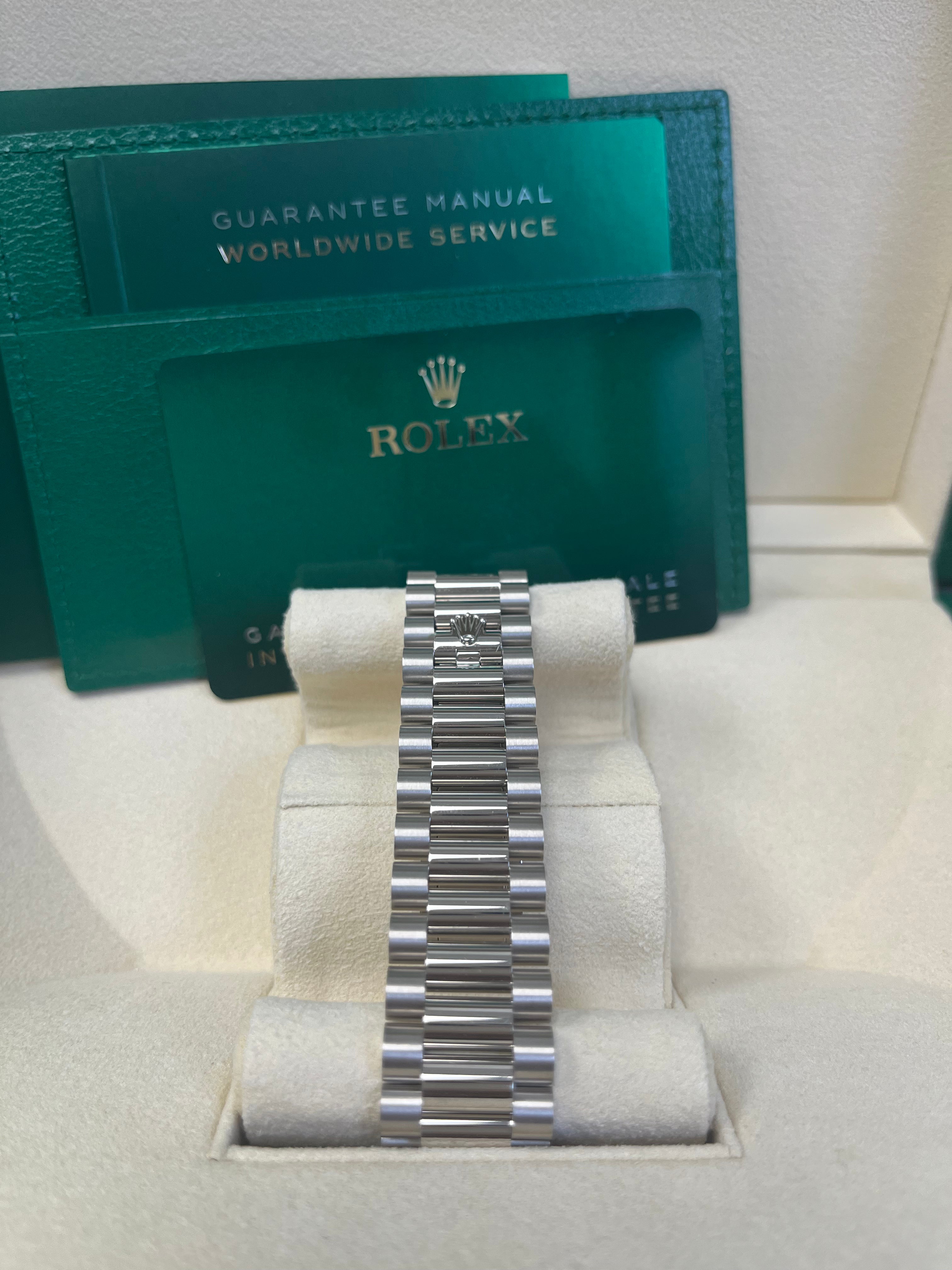 Rolex Day-Date 40mm White Gold Watch with Slate Dial, Fluted Bezel & President Bracelet (Ref: 228239) - Luxury Dress Watch for Business & Formal Occasions