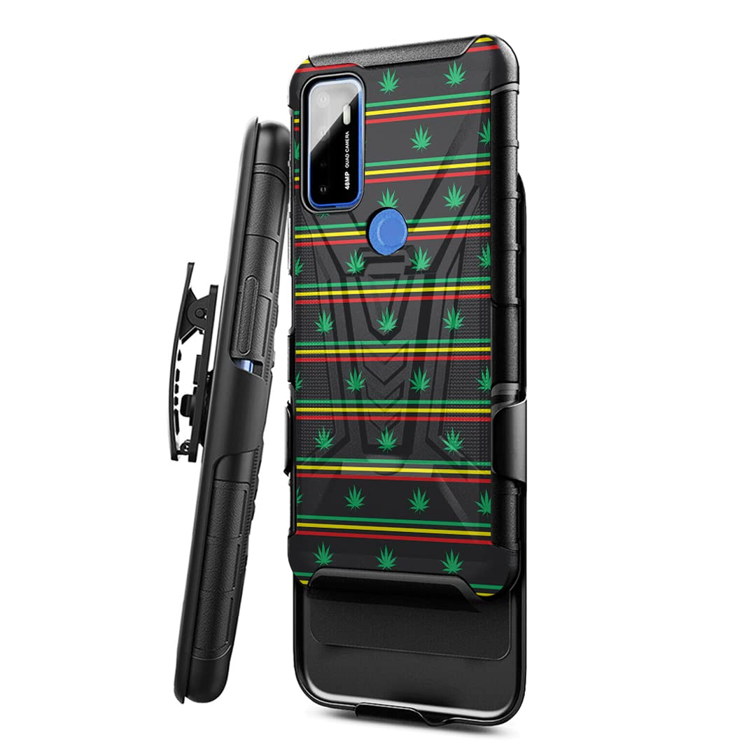 Military Shockproof Phone Case for Cricket Dream 5G & AT&T Radiant Max 5G - Heavy Duty Kickstand Holster with Belt Clip & Leaf Pattern Design - Perfect for Outdoor Activities, Work & Travel Protection