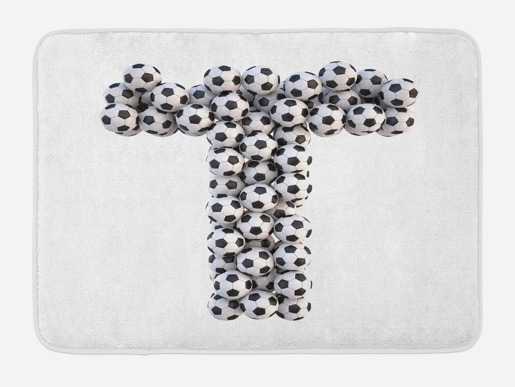 Ambesonne Letter T Non-Slip Bath Mat - Soccer Ball Design, Black and White Plush Bathroom Rug, 30.2
