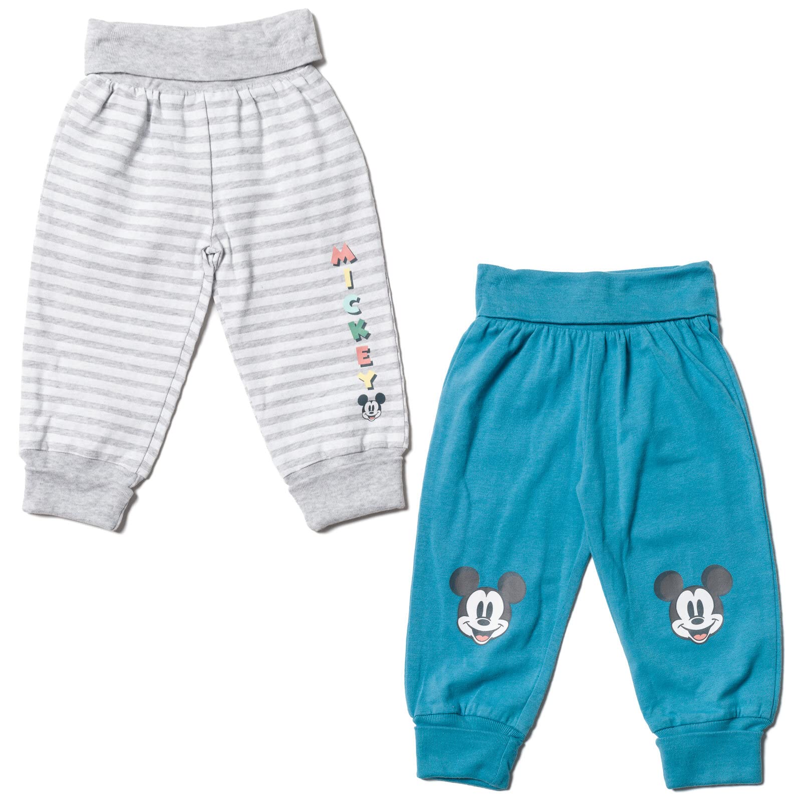 Disney Mickey Mouse Baby Boys 2-Pack Cotton Pants - Soft & Comfortable for Playtime, Daycare & Everyday Wear