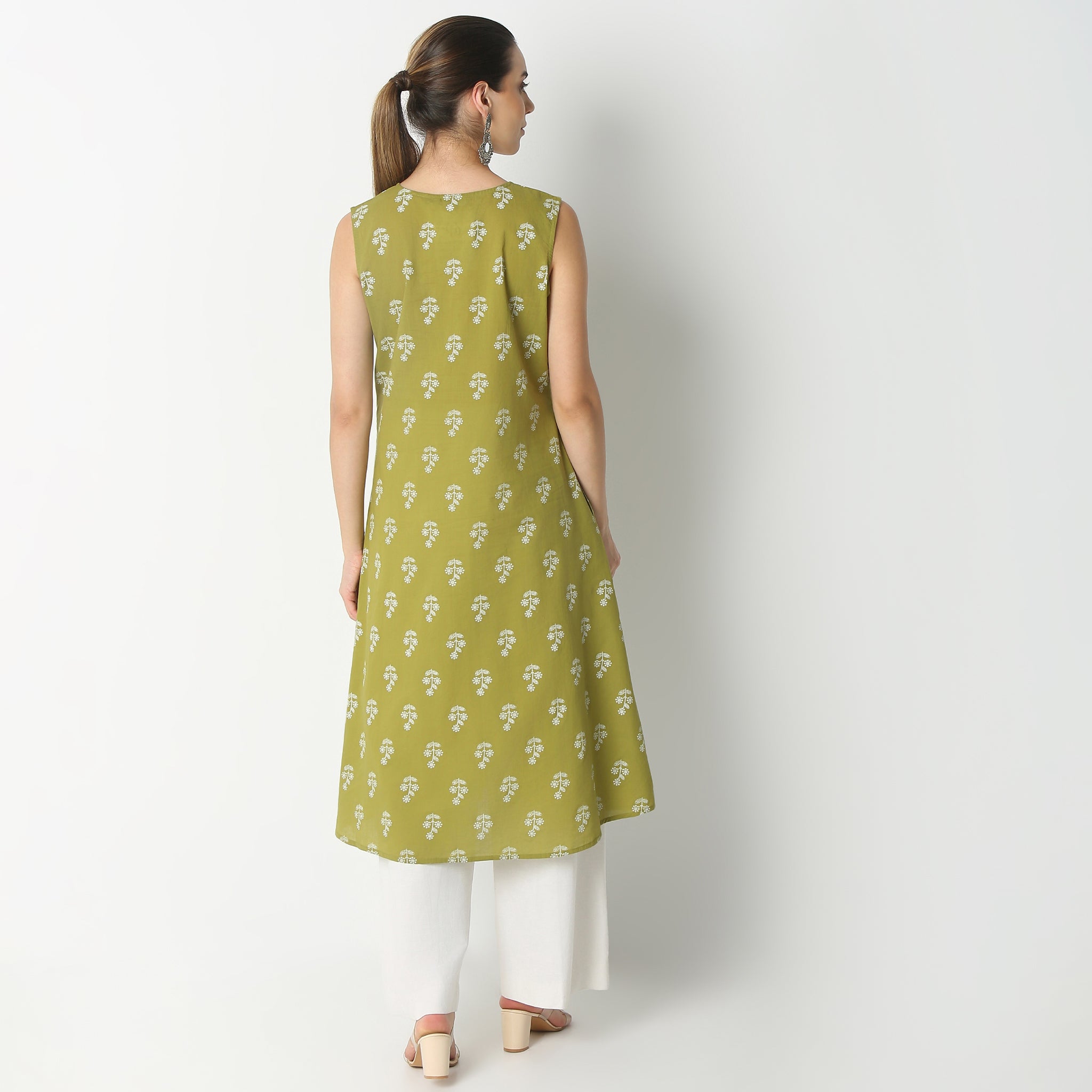 Flare Fit Embroidered V Neck Sleeveless Kurta for Women - Elegant Indian Ethnic Top for Casual Wear, Parties & Festivals