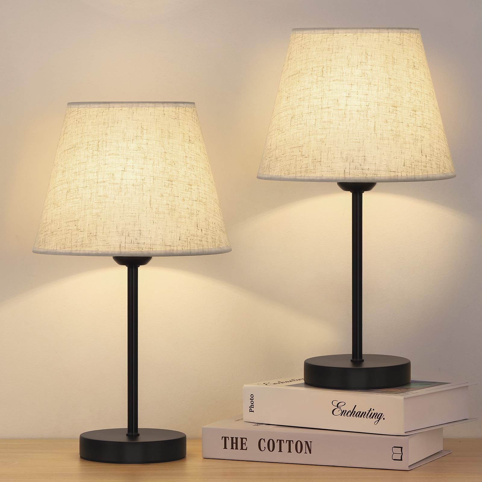 Modern Bedside Table Lamp Set of 2 - Classic White Nightstand Lamps for Bedroom, Living Room & Coffee Table - Perfect for Reading, Relaxing and Home Decor