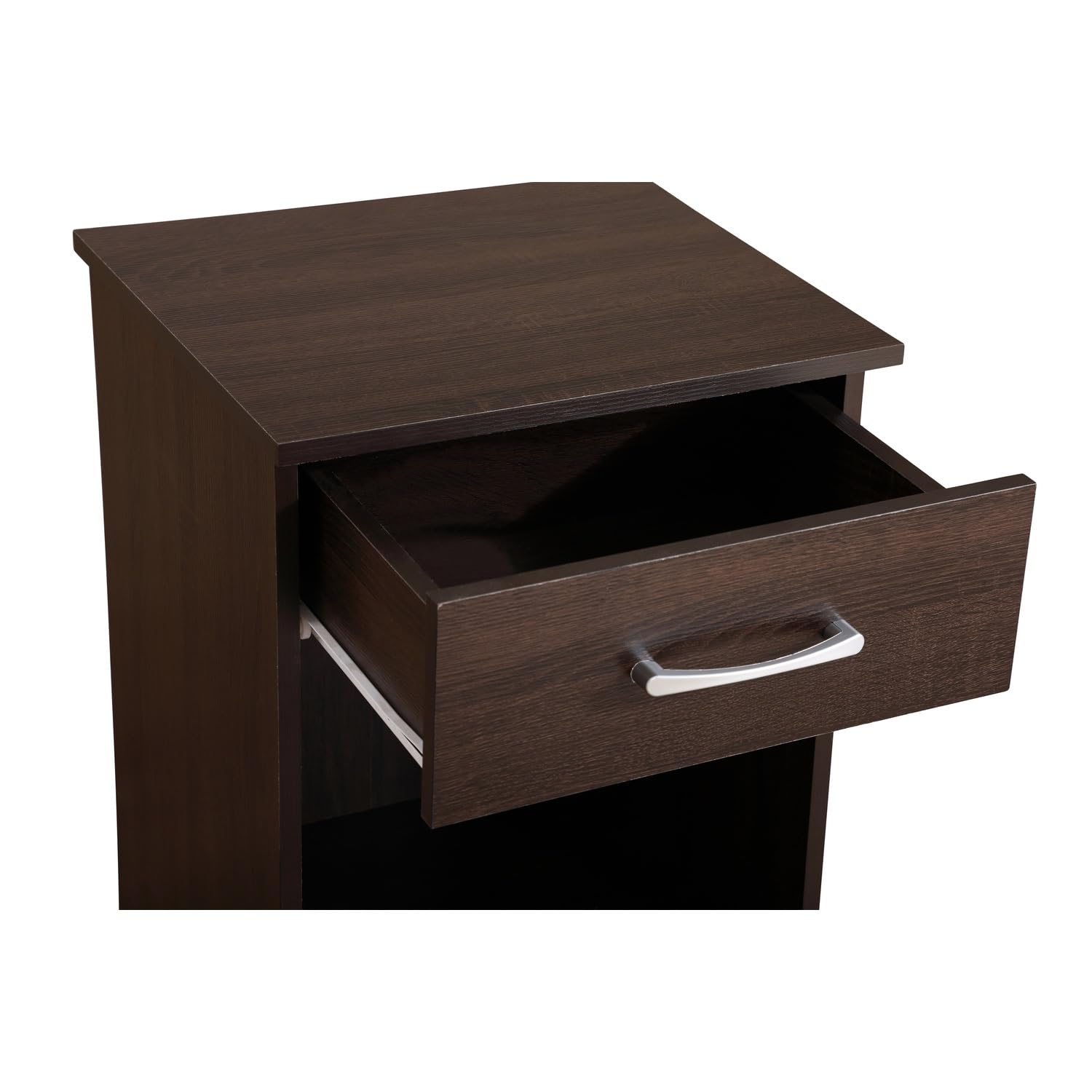 Modern 1-Drawer Nightstand - Wenge Finish Bedside Table for Bedroom & Living Room (24
