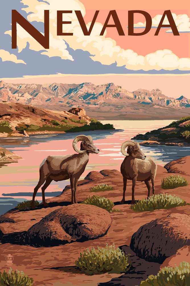 Lantern Press 16x24 Inch Giclee Art Print - Majestic Bighorn Sheep in Nevada Landscape | Wall Decor for Living Room, Office & Cabin