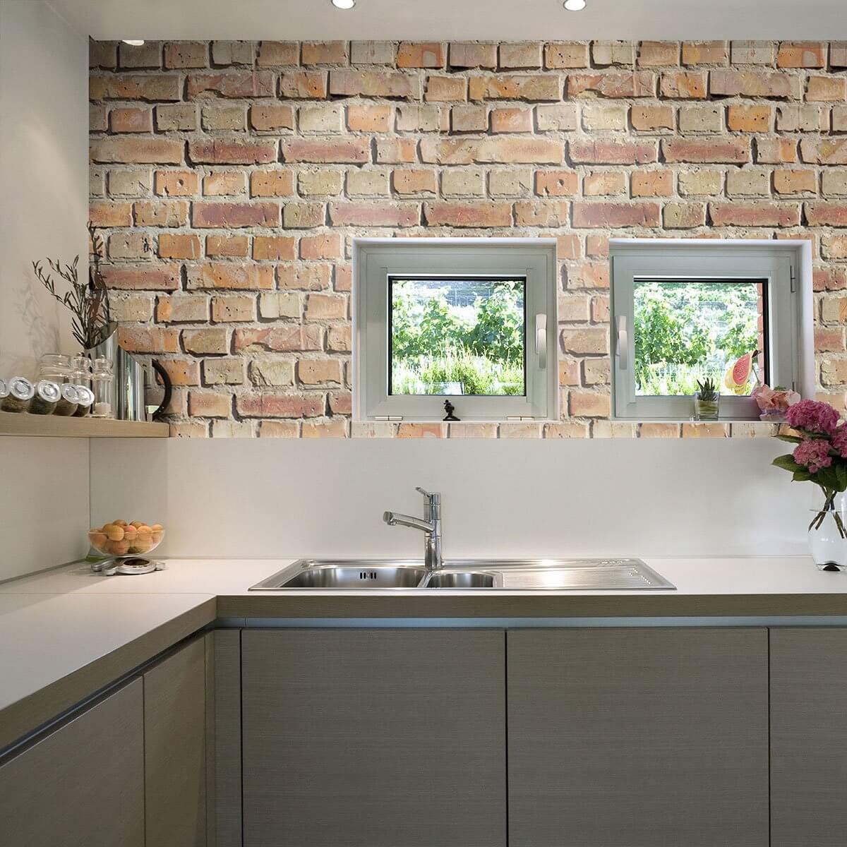 Red and Orange Brick Texture Peel and Stick Removable Wallpaper - Self-Adhesive Decorative Wall Covering for Home, Office, and DIY Projects