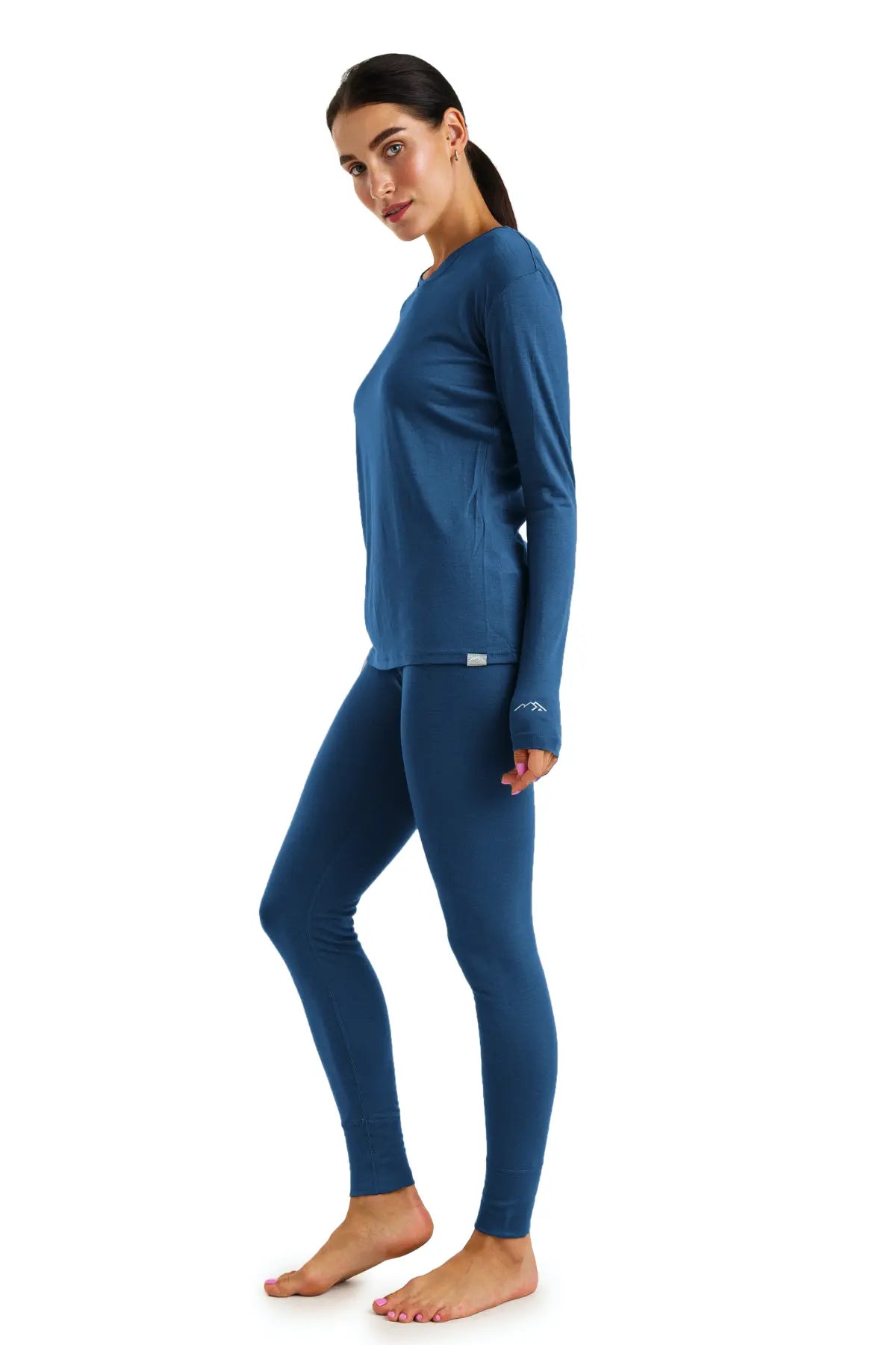 Women's Merino Wool Thermal Underwear Set - 165 Denim Blue | Warm Winter Base Layer for Skiing, Hiking & Cold Weather Activities