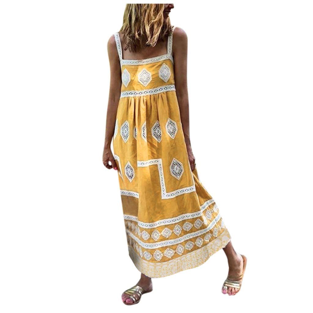 Red Lace Sleeve Maxi Dress for Women - Floral Print Boho Swing Dress with Adjustable Straps | Perfect for Summer Beach Vacations, Holiday Parties & Casual Outings