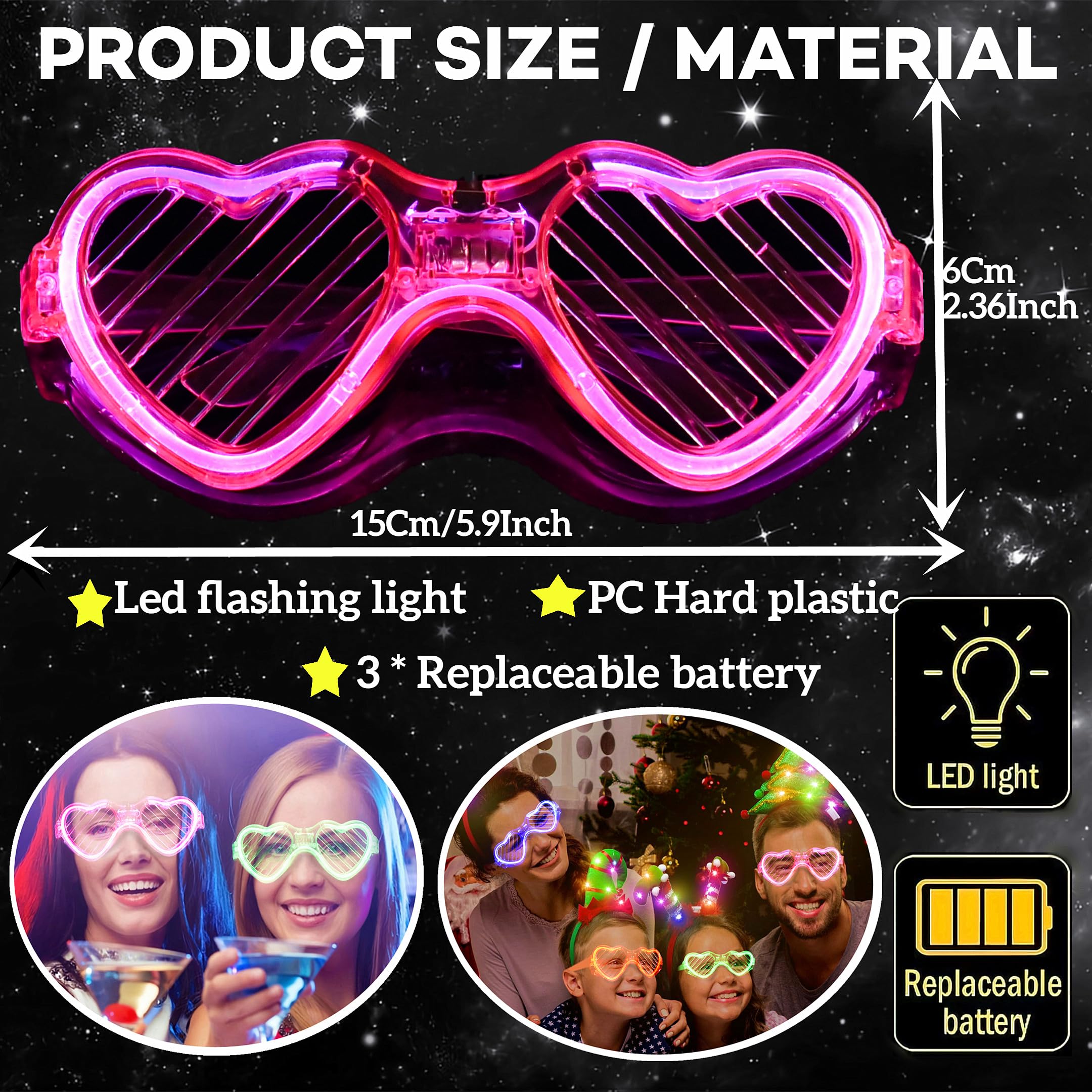 Fsmiling 24 Pack LED Light Up Glasses for Adults - Glow in The Dark Party Supplies, Party Favors for Halloween, Raves, Concerts & Night Events