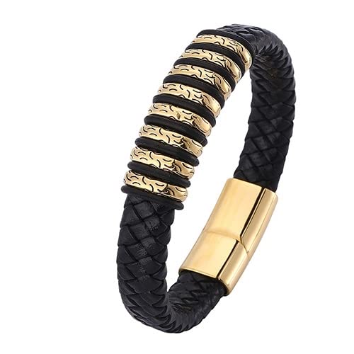 Styfery Bond Touch Bracelets for Couples - Genuine Leather Vintage Bracelet with Magnetic Buckle & Braided Leather Cord, Gold Charm Spacer Bracelet for Valentine's Gift - Perfect for Long Distance Relationships & Romantic Occasions