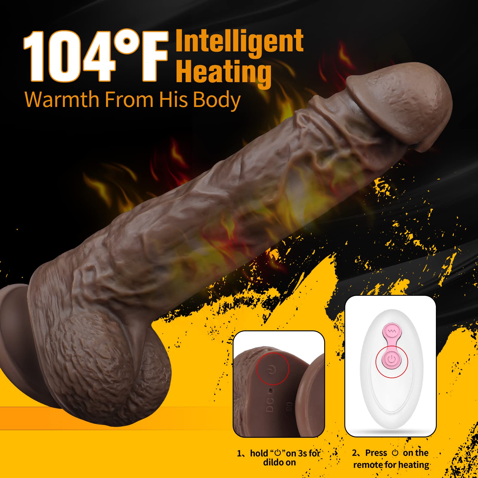 FIDECH 9.8 Inch Realistic Black Telescopic Thrusting Vibrator Dildo - Rotating & Heating Silicone Sex Toy for G Spot, Clitoral & Anal Stimulation | Women & Couples Pleasure | Perfect for Solo Play, Partner Intimacy & Spicing Up Your Sex Life