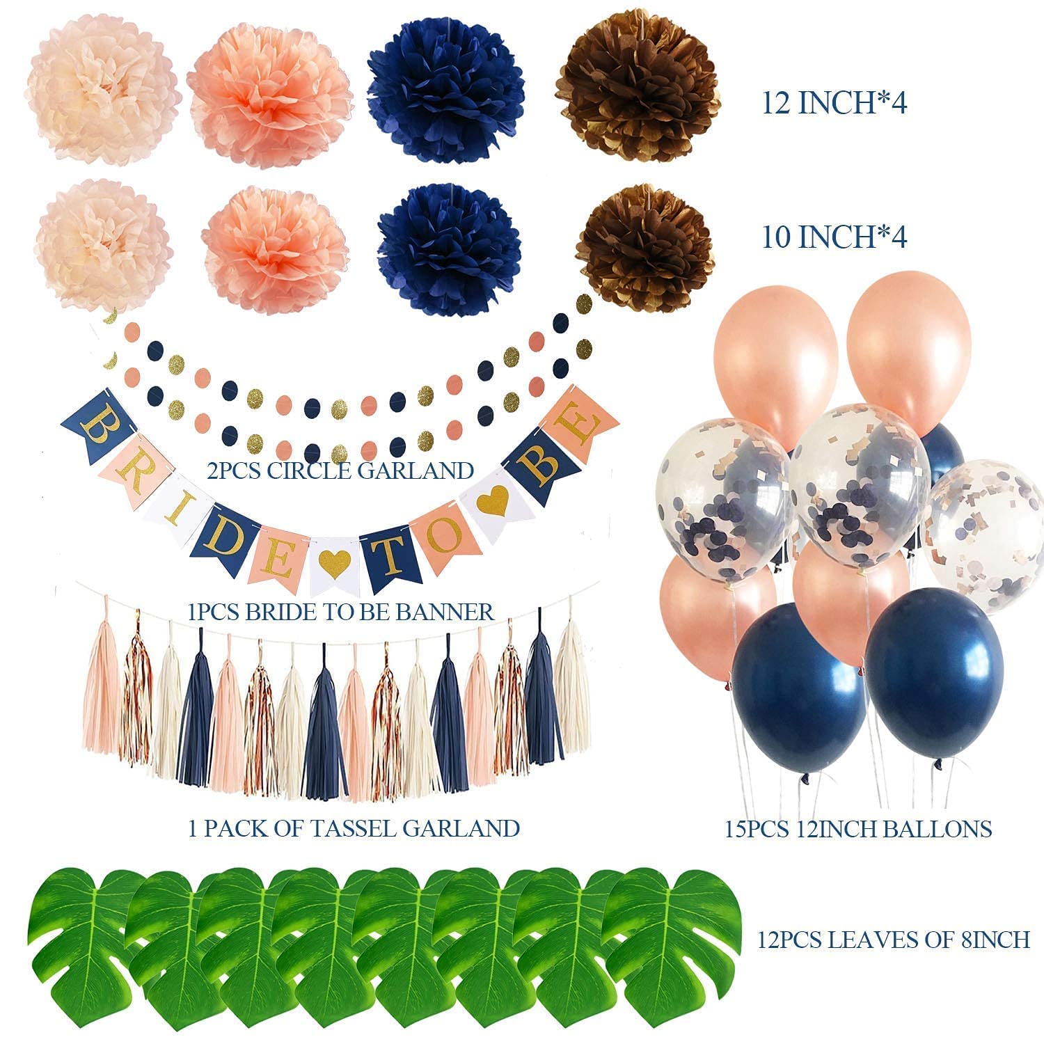 Elegant Navy Rose Gold & Peach Champagne Bridal Shower Decorations Set - Confetti Balloons, Bride to Be Banner & Bachelorette Party Supplies for Wedding, Engagement & Hen Party Celebrations | Perfect for Wedding Showers, Bridal Parties & Girls' Night Decor
